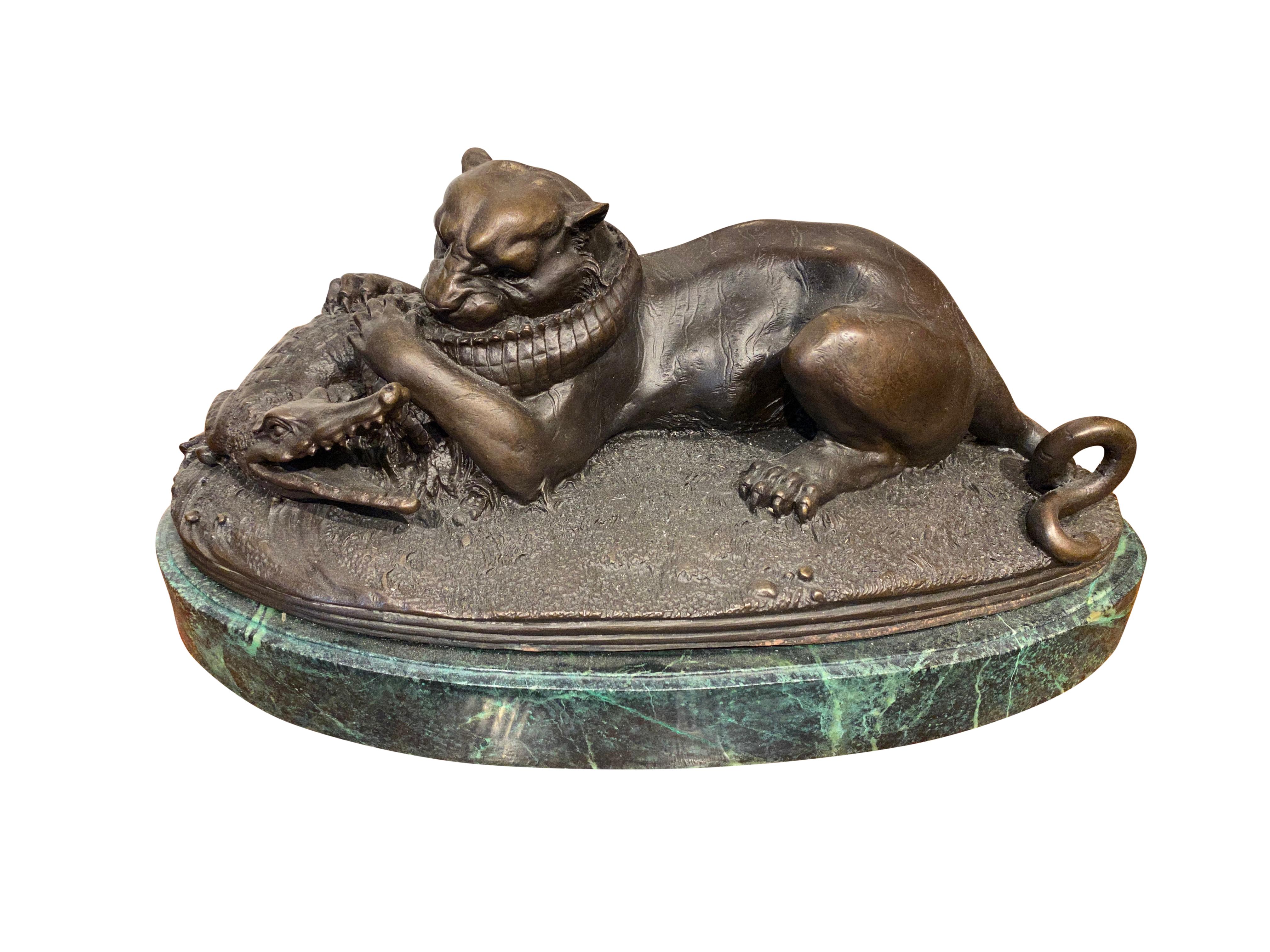 Bronze Sculpture of Panther and Crocodile Fight, 20th Century In Excellent Condition For Sale In London, GB