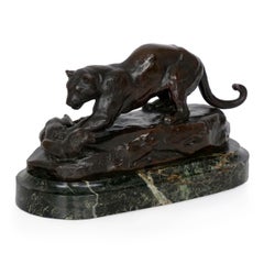 Bronze Sculpture of "Panther Attacking Civet Cat" by Antoine-Louis Barye