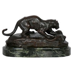 Bronze Sculpture of "Panther Attacking Civet Cat" by Antoine-Louis Barye