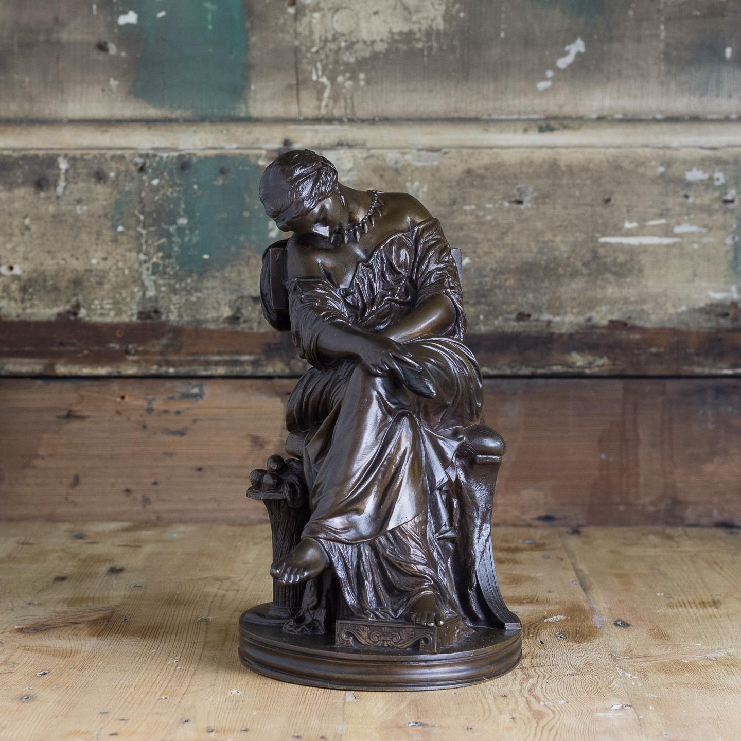 French, 19th century bronze sculpture of Penelope waiting for Odysseus, probably cast by the Barbedienne foundry to a design by Pierre-Jules Cavalier, stamped to the rear 'J.Cavelier no. 167' and 'Reduction Meccanique'.

This bronze depicts a