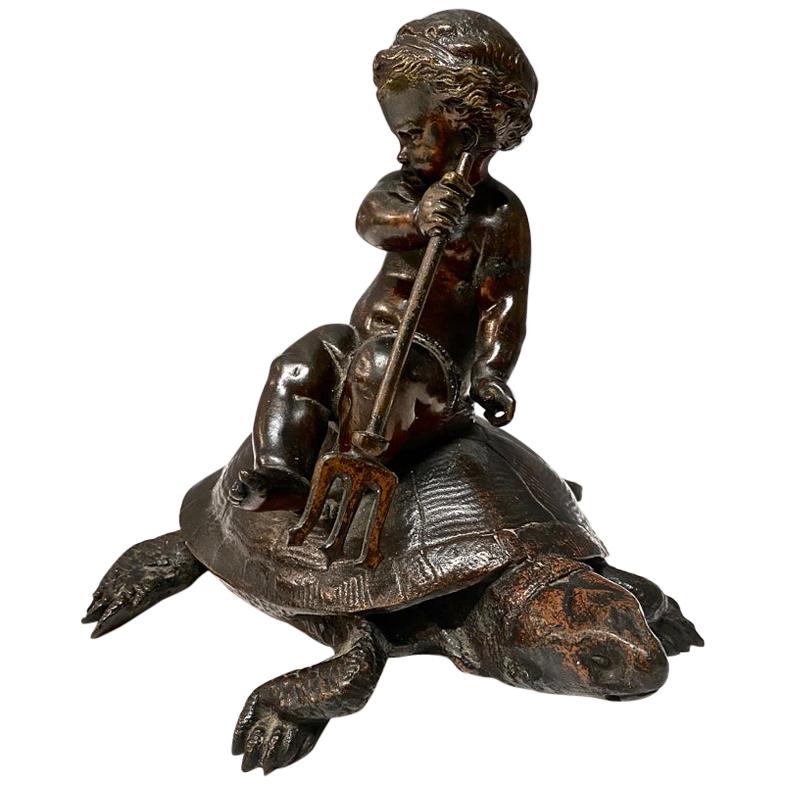 Bronze Sculpture of Putti on Tortoise