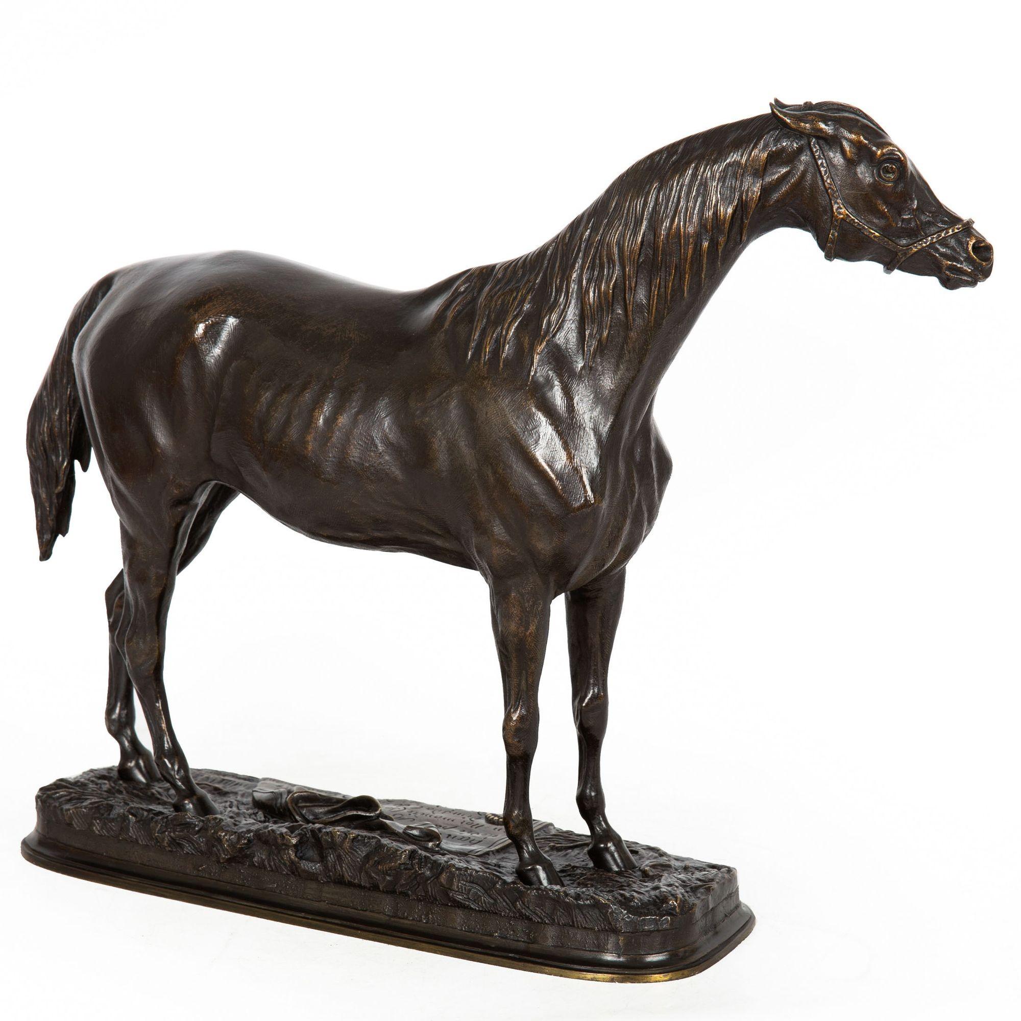French Bronze Sculpture of Race Horse Stallion “Hanriette