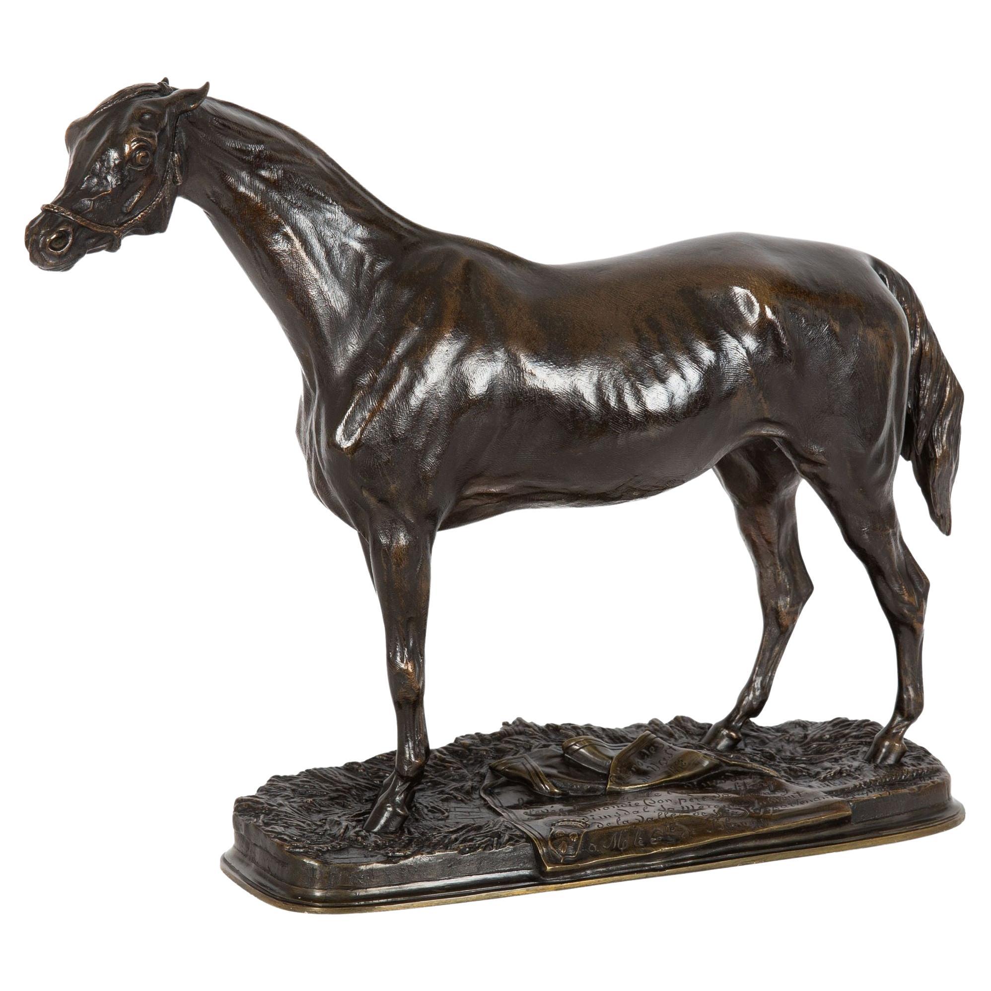 Bronze-Skulptur eines Rennpferdes mit Hanriette" von Pierre Lenordez im Angebot