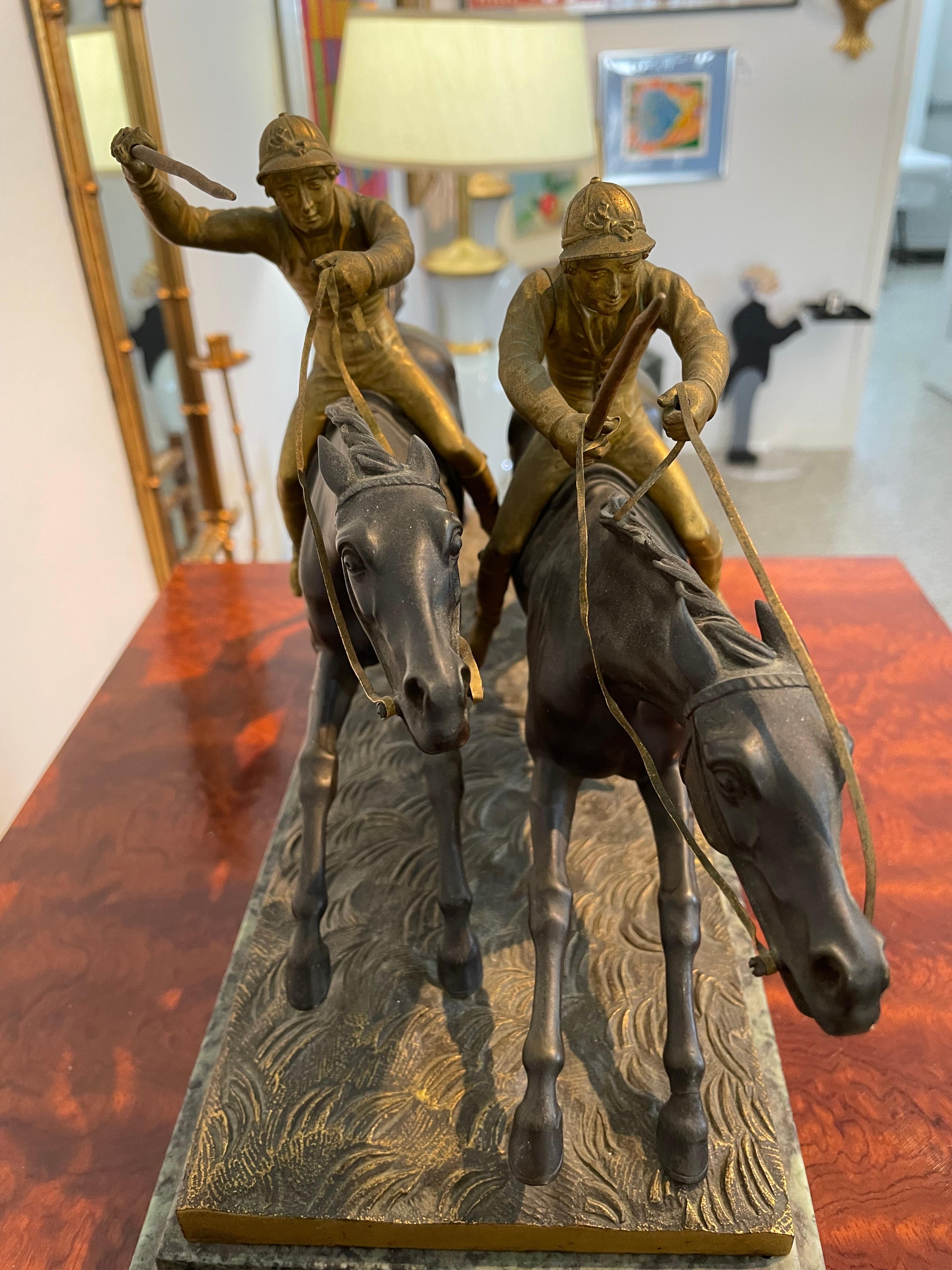 English Bronze Sculpture of Two Racing Jockeys For Sale