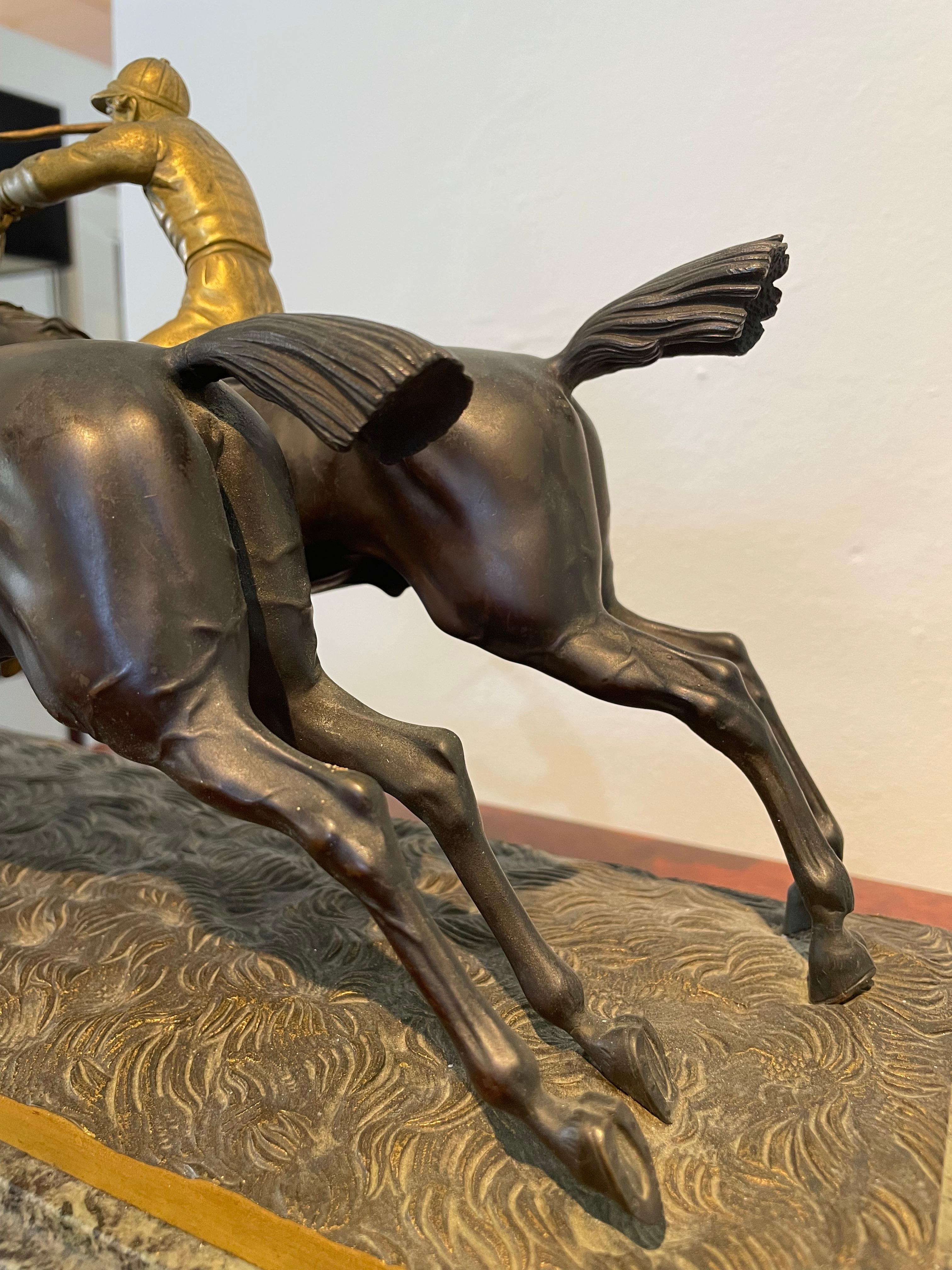 Bronze Sculpture of Two Racing Jockeys In Good Condition For Sale In West Palm Beach, FL