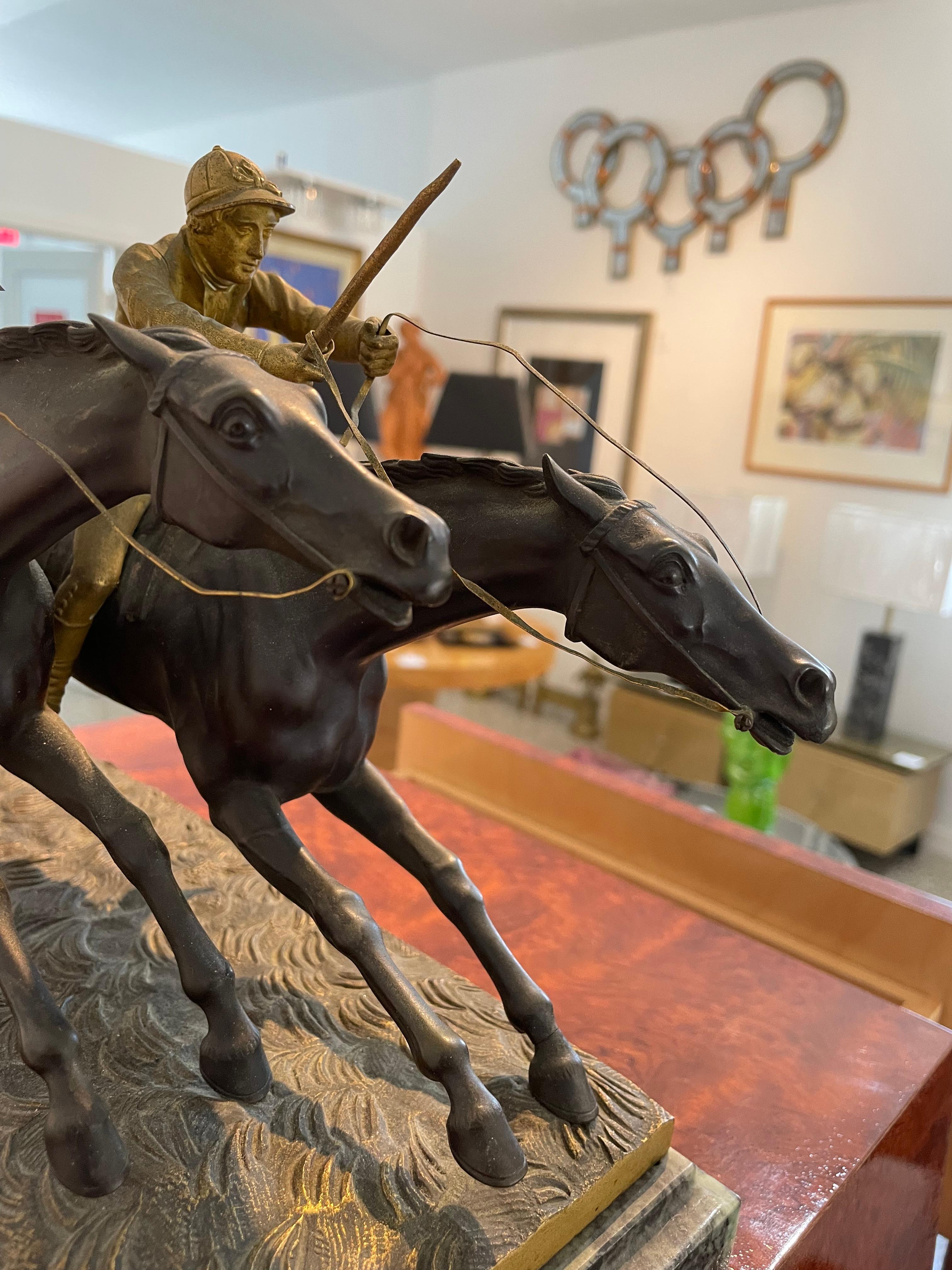 Bronze Sculpture of Two Racing Jockeys For Sale 1