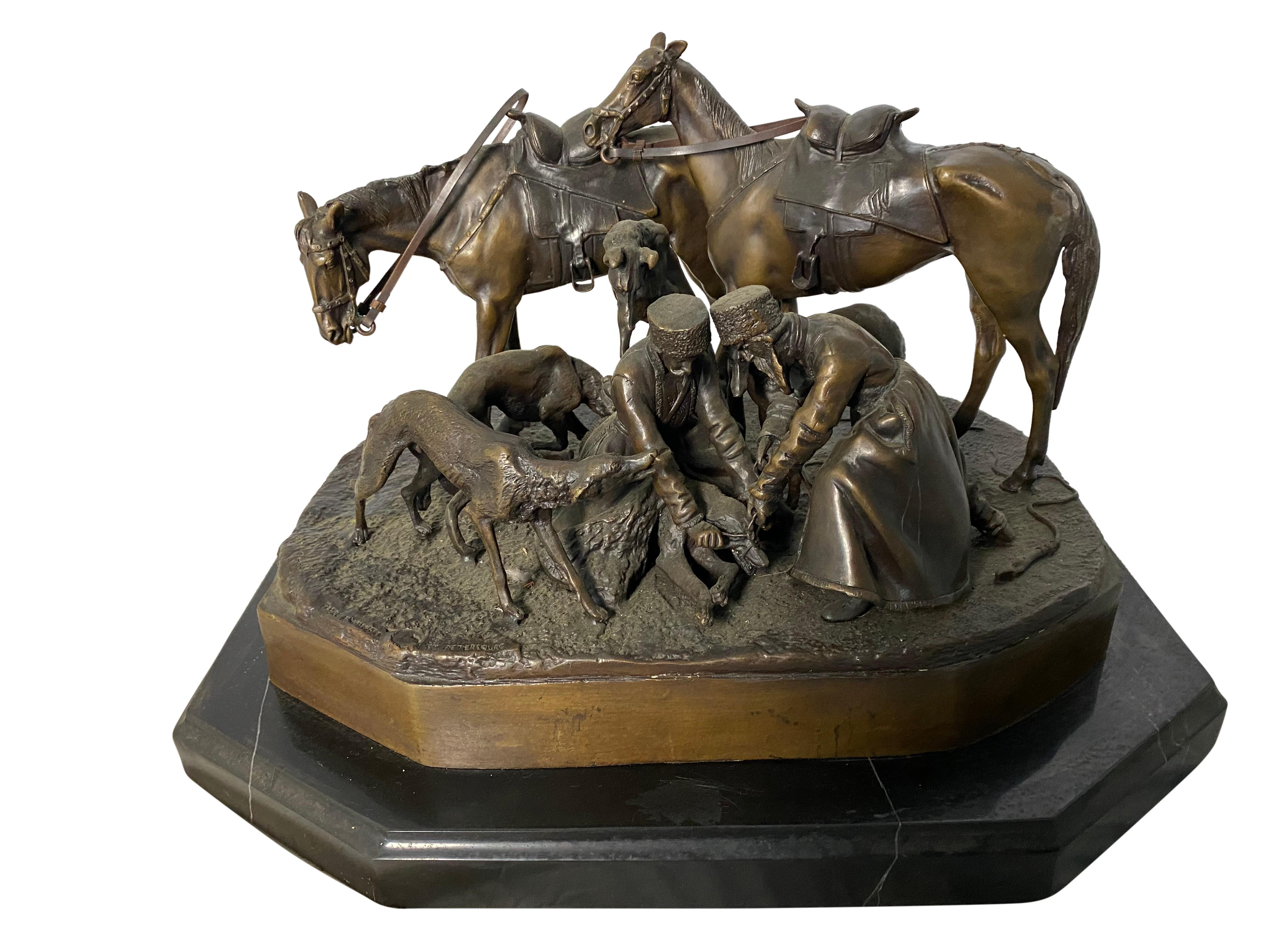 Bronze Sculpture of Russian Hunting Party, 19th Century In Excellent Condition For Sale In London, GB