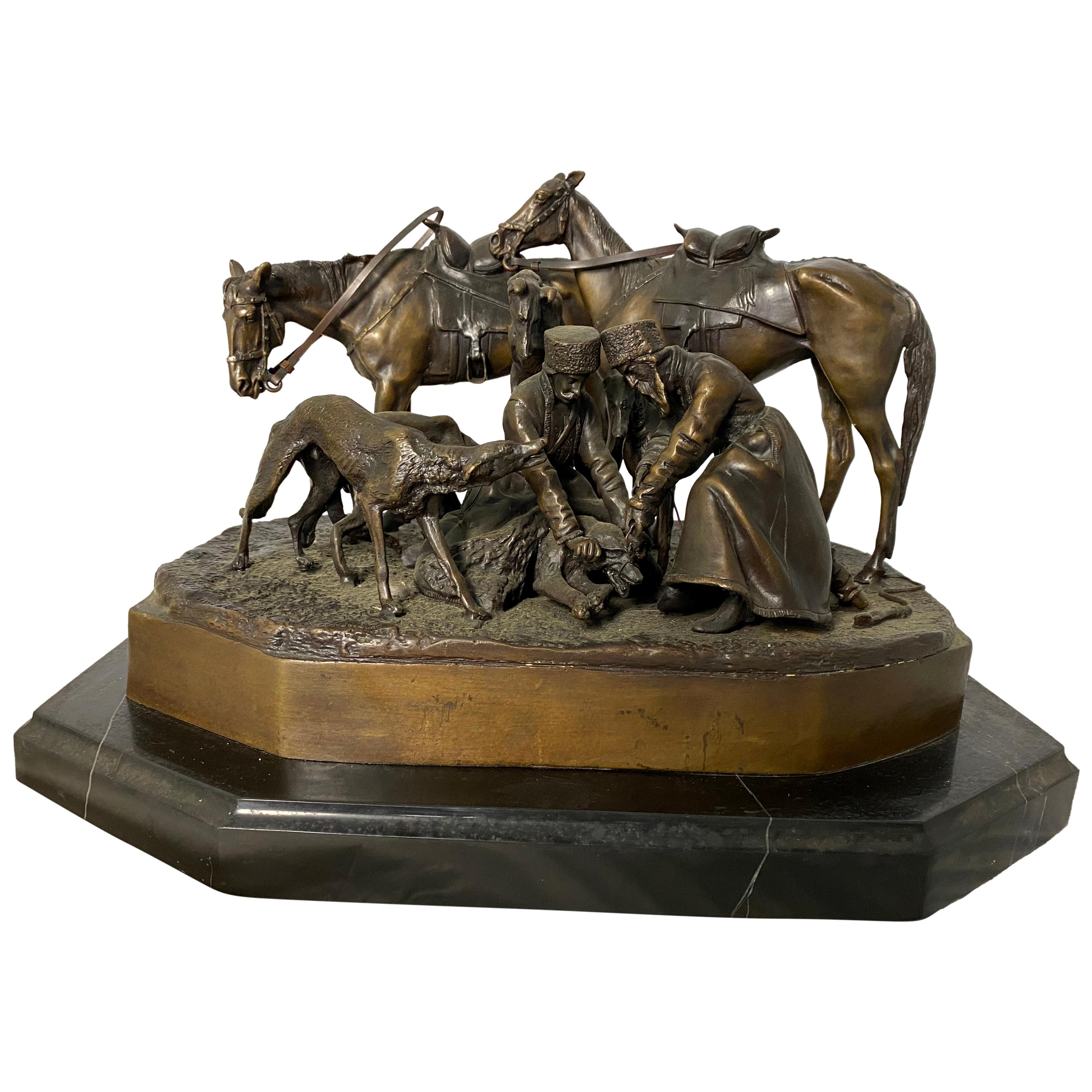 Bronze Sculpture of Russian Hunting Party, 19th Century For Sale