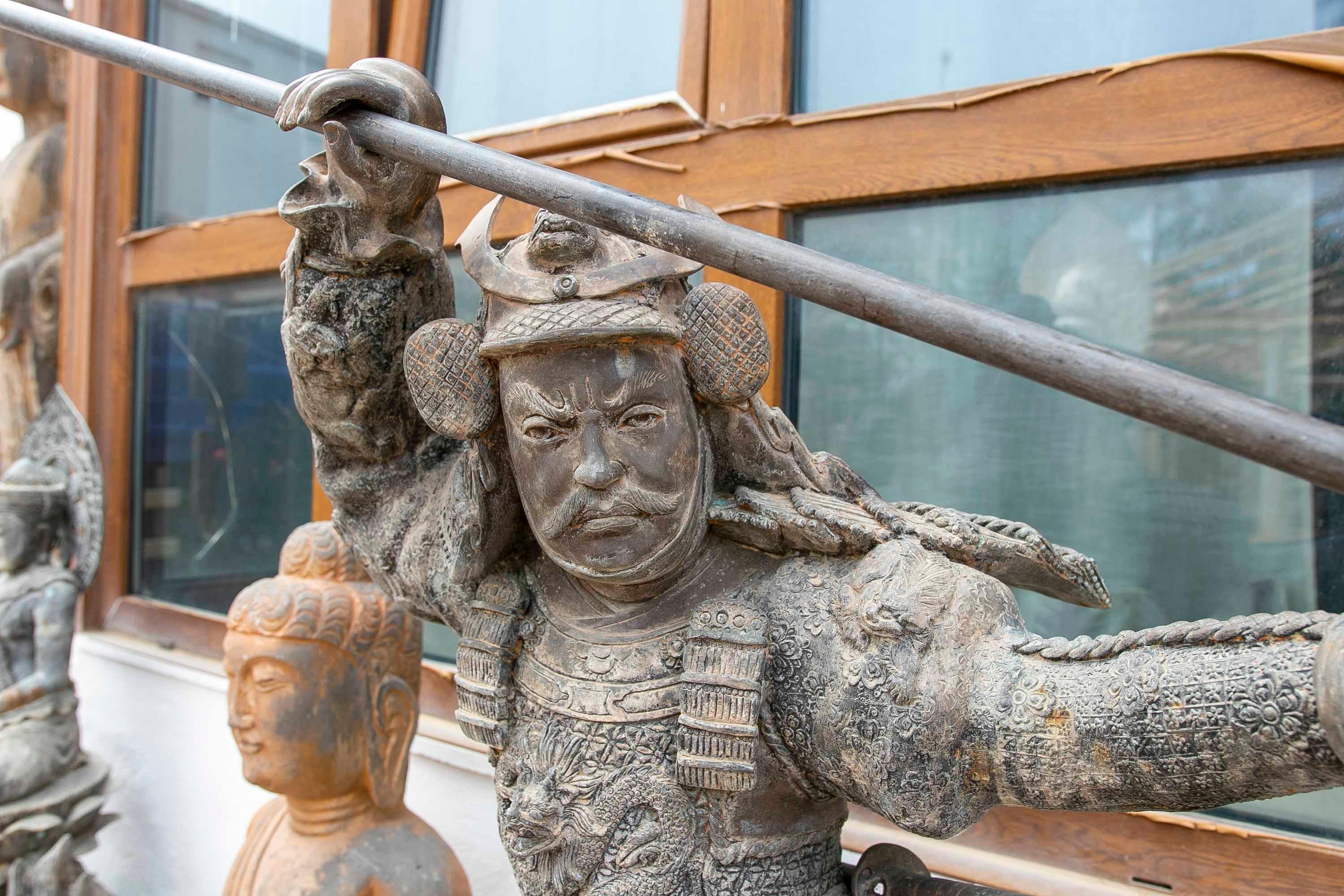 Bronze Sculpture of Samurai with Spear in Attacking Position For Sale 10