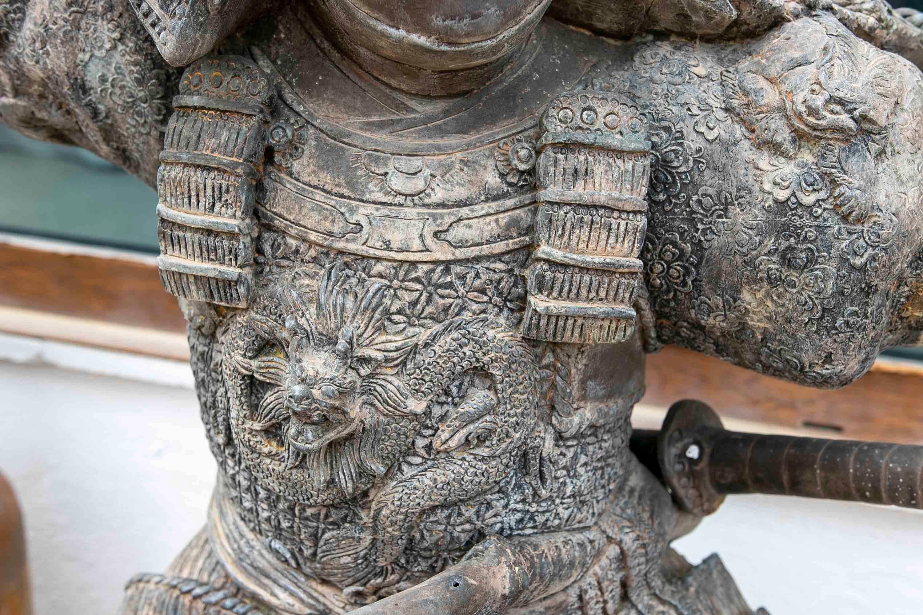 Bronze Sculpture of Samurai with Spear in Attacking Position For Sale 12