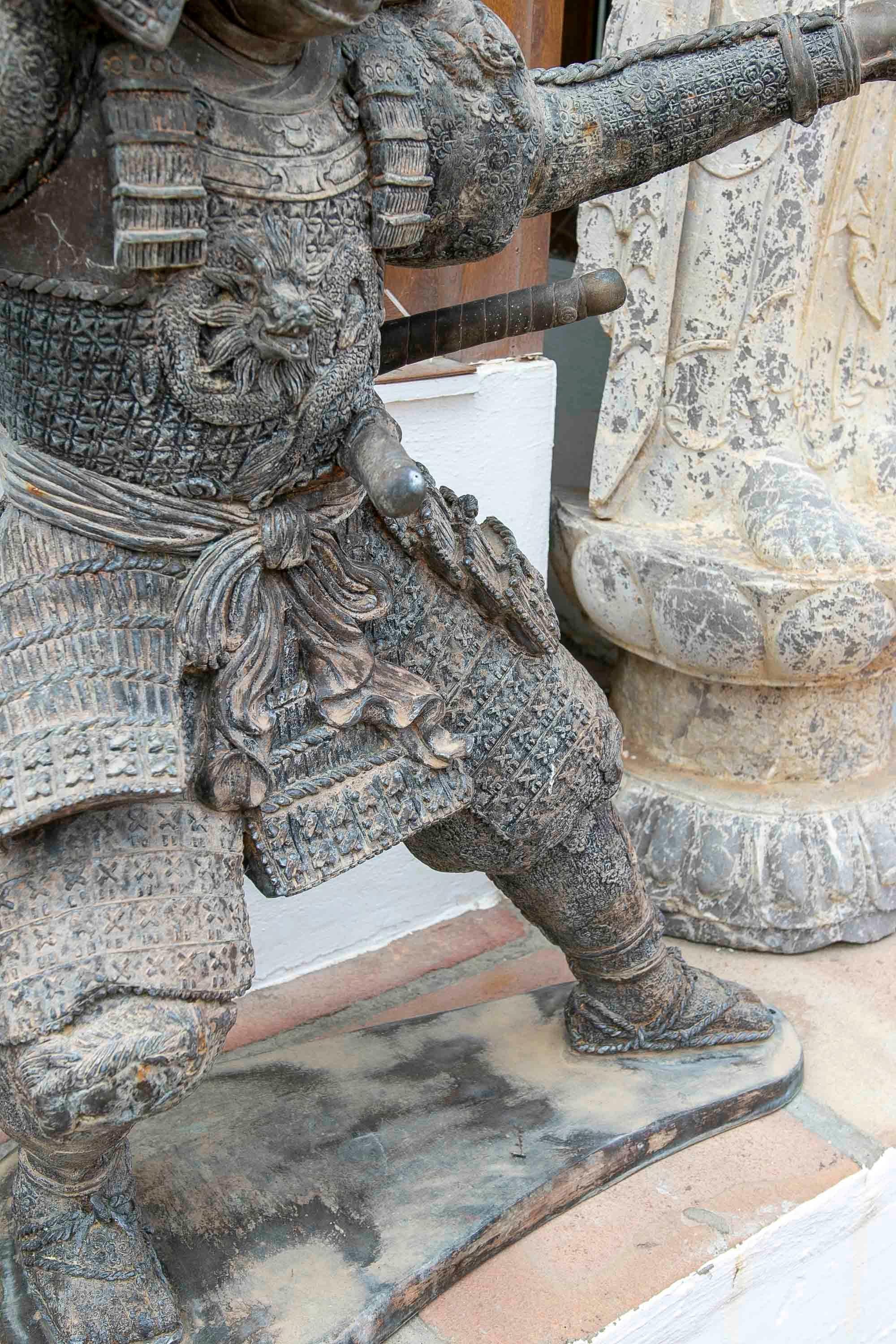 Bronze Sculpture of Samurai with Spear in Attacking Position For Sale 1