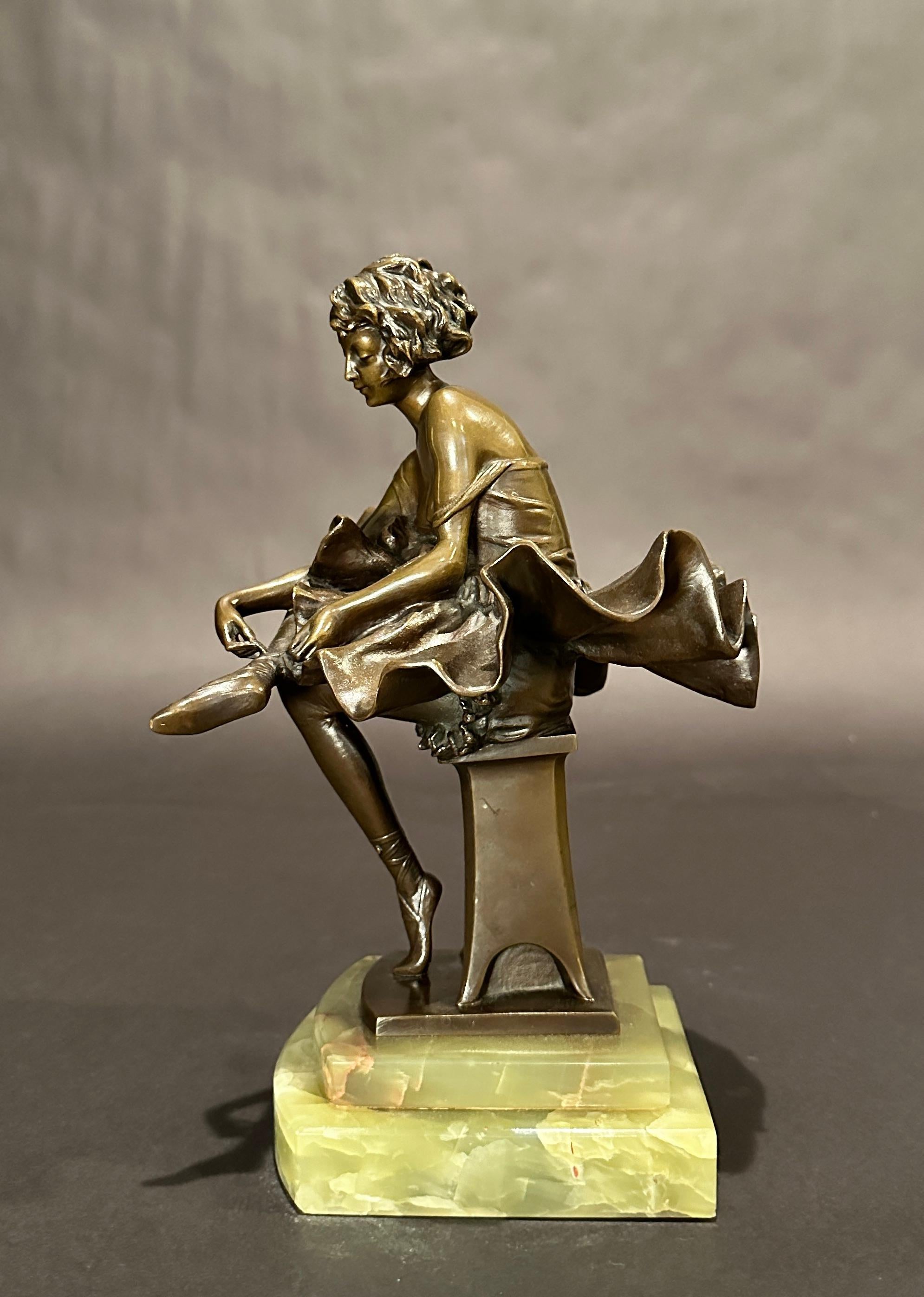 Art Deco Bronze Sculpture Of Seated Ballerina By Josef Lorenzl For Sale