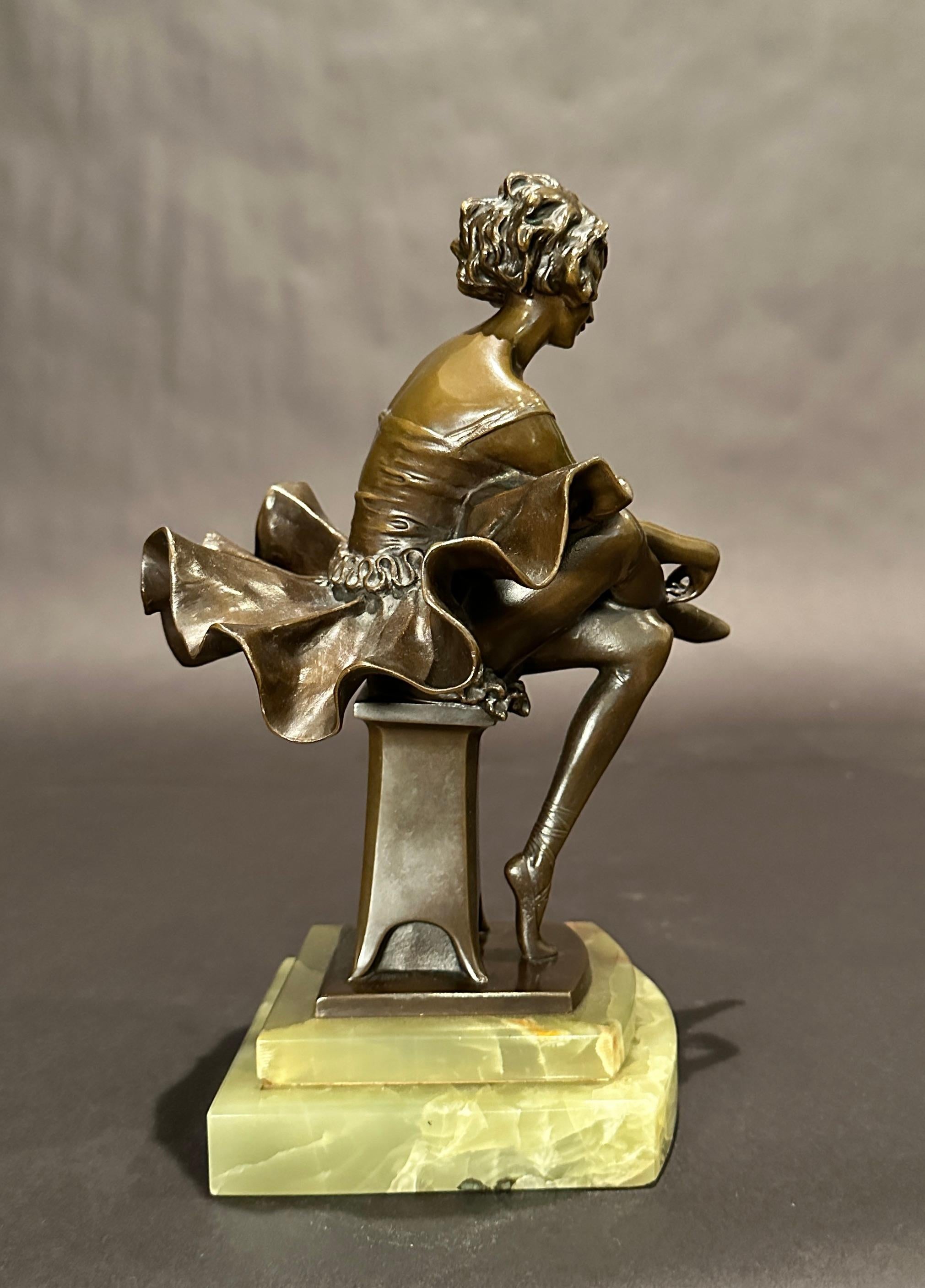 Austrian Bronze Sculpture Of Seated Ballerina By Josef Lorenzl For Sale
