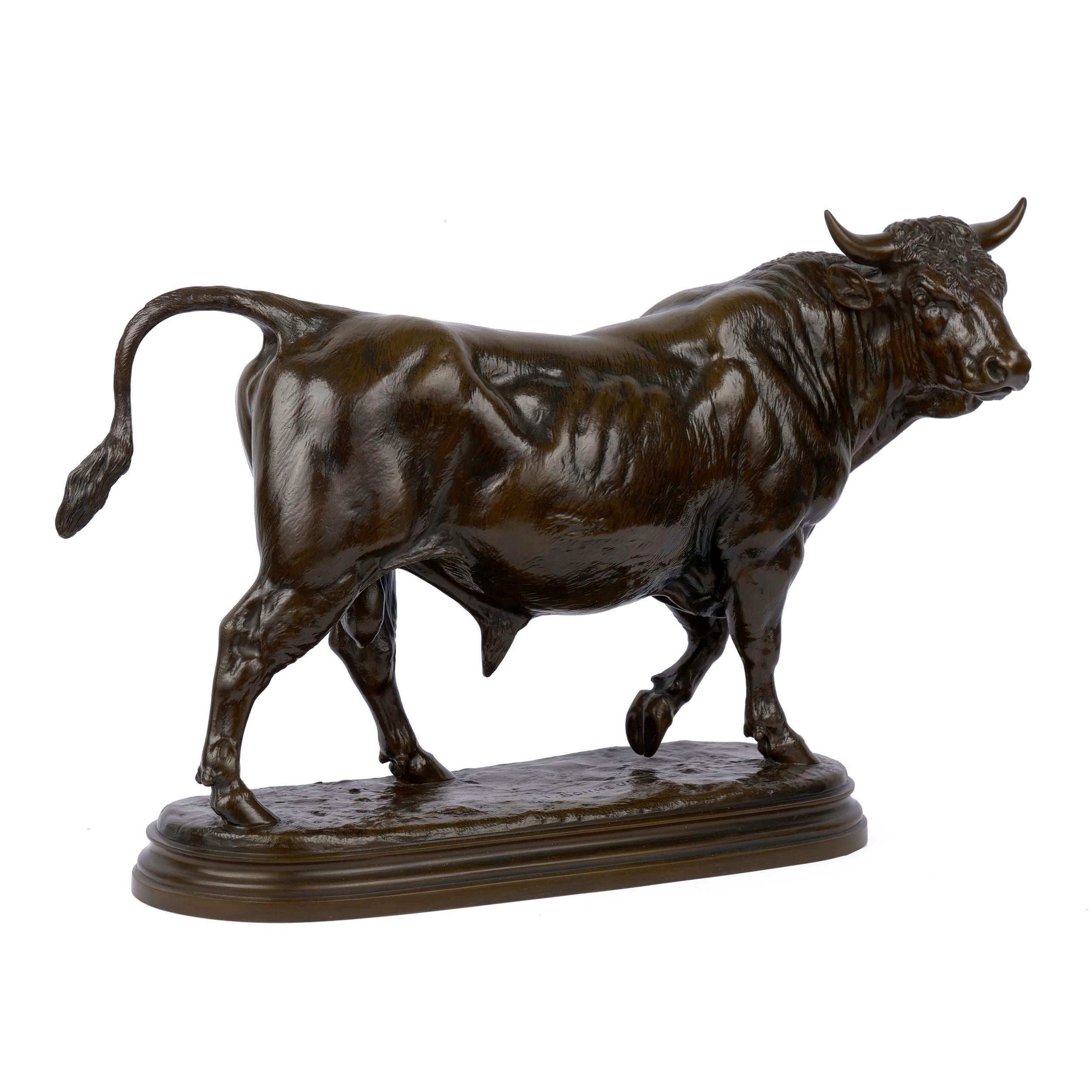 French Bronze Sculpture of “Striding Bull” by Isidore Jules Bonheur, Cast by Peyrol