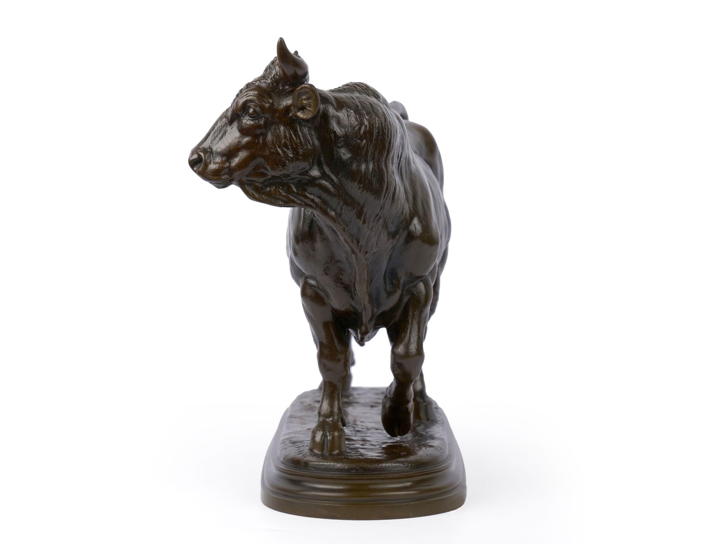 Bronze Sculpture of “Striding Bull” by Isidore Jules Bonheur, Cast by Peyrol In Good Condition In Shippensburg, PA