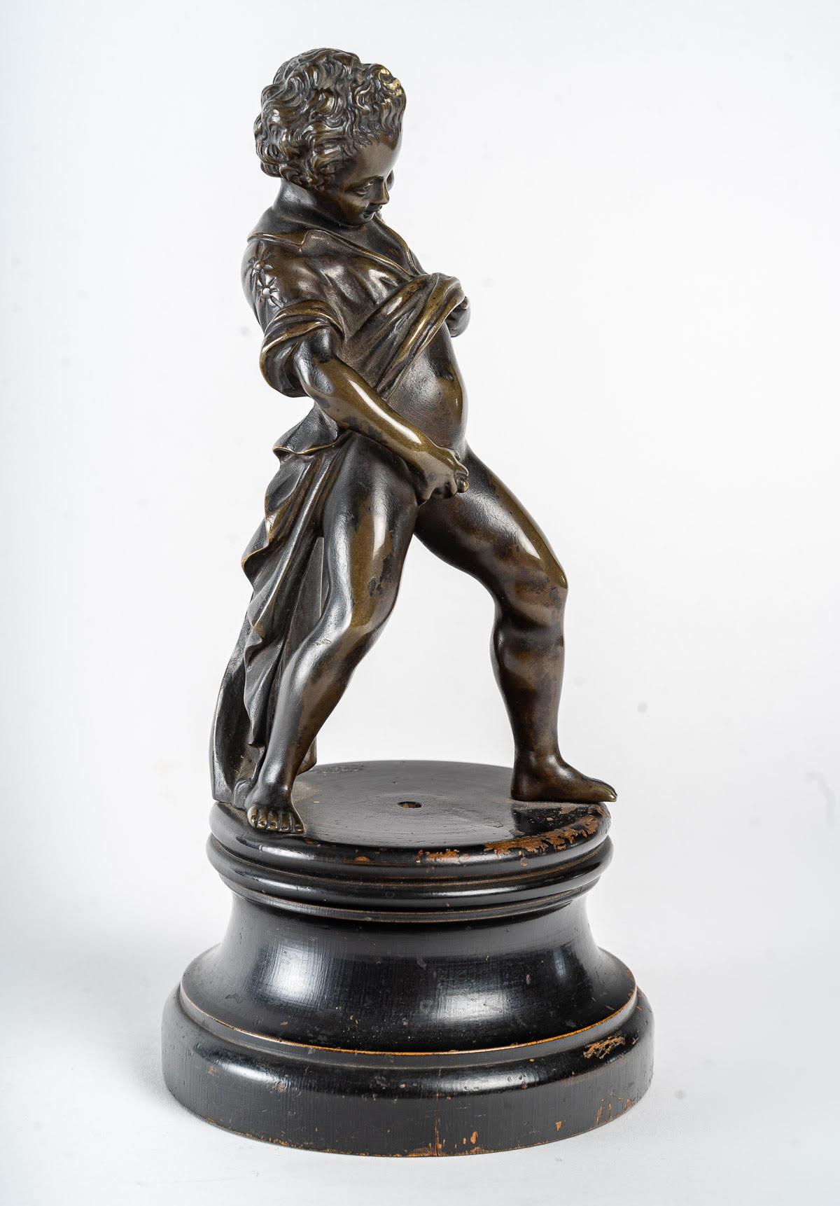 Bronze Sculpture of the XIXth Century of Louis XV Style

Beautiful bronze sculpture of the XIXth century on its base in blackened wood of Louis XV style, representing a child who is peeing, very beautiful patina and great quality of