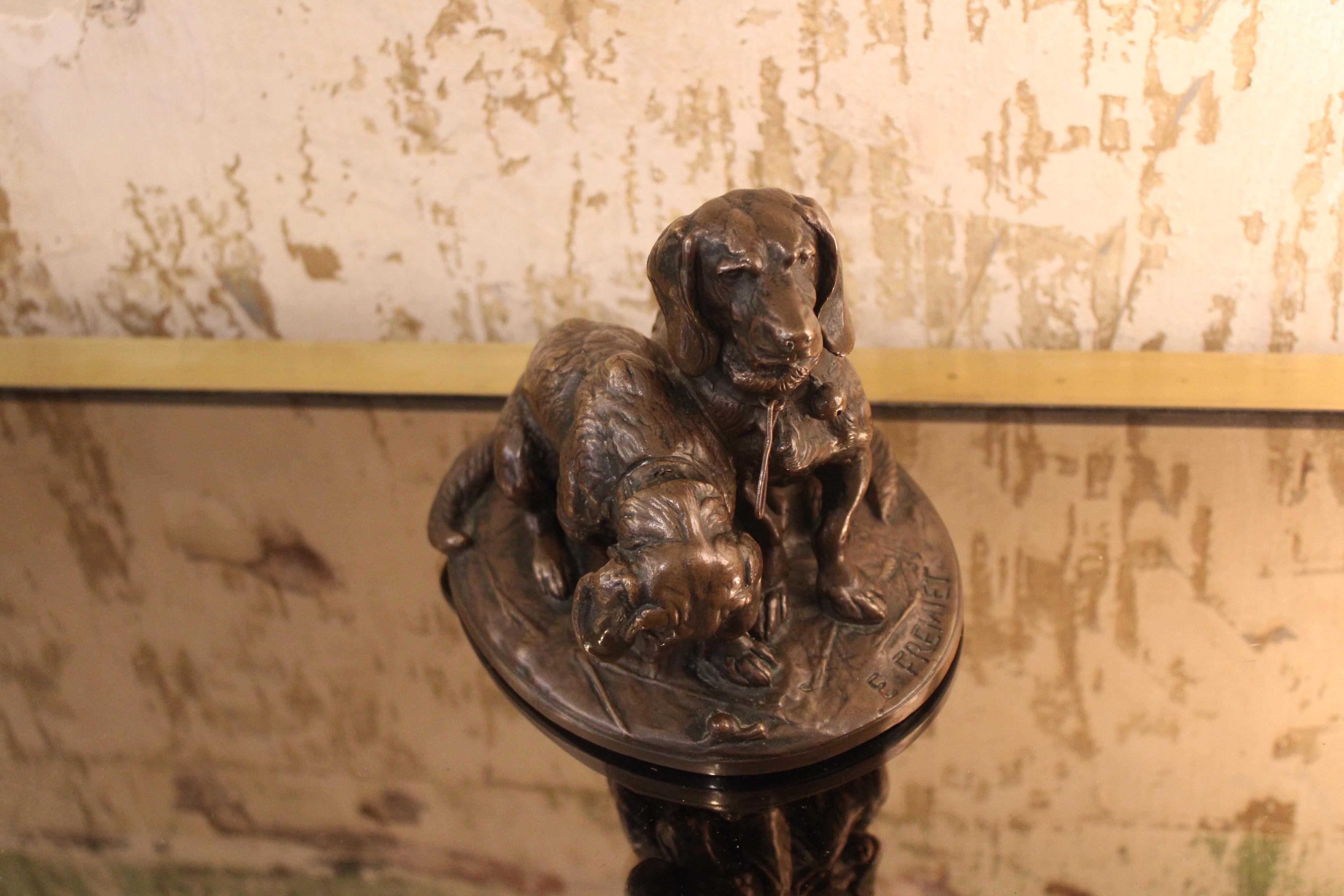 French Bronze sculpture of two bassets For Sale