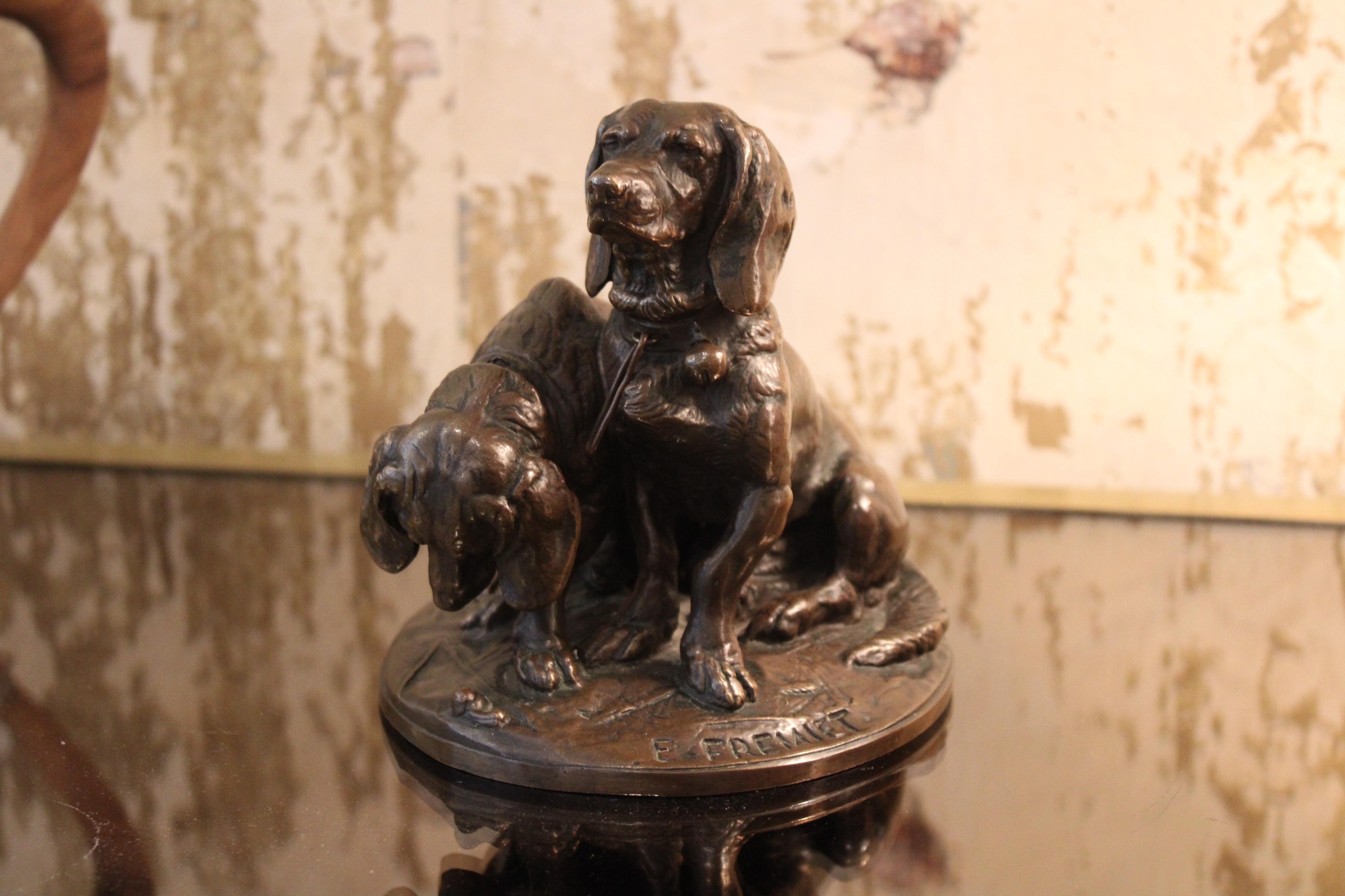 19th Century Bronze sculpture of two bassets For Sale