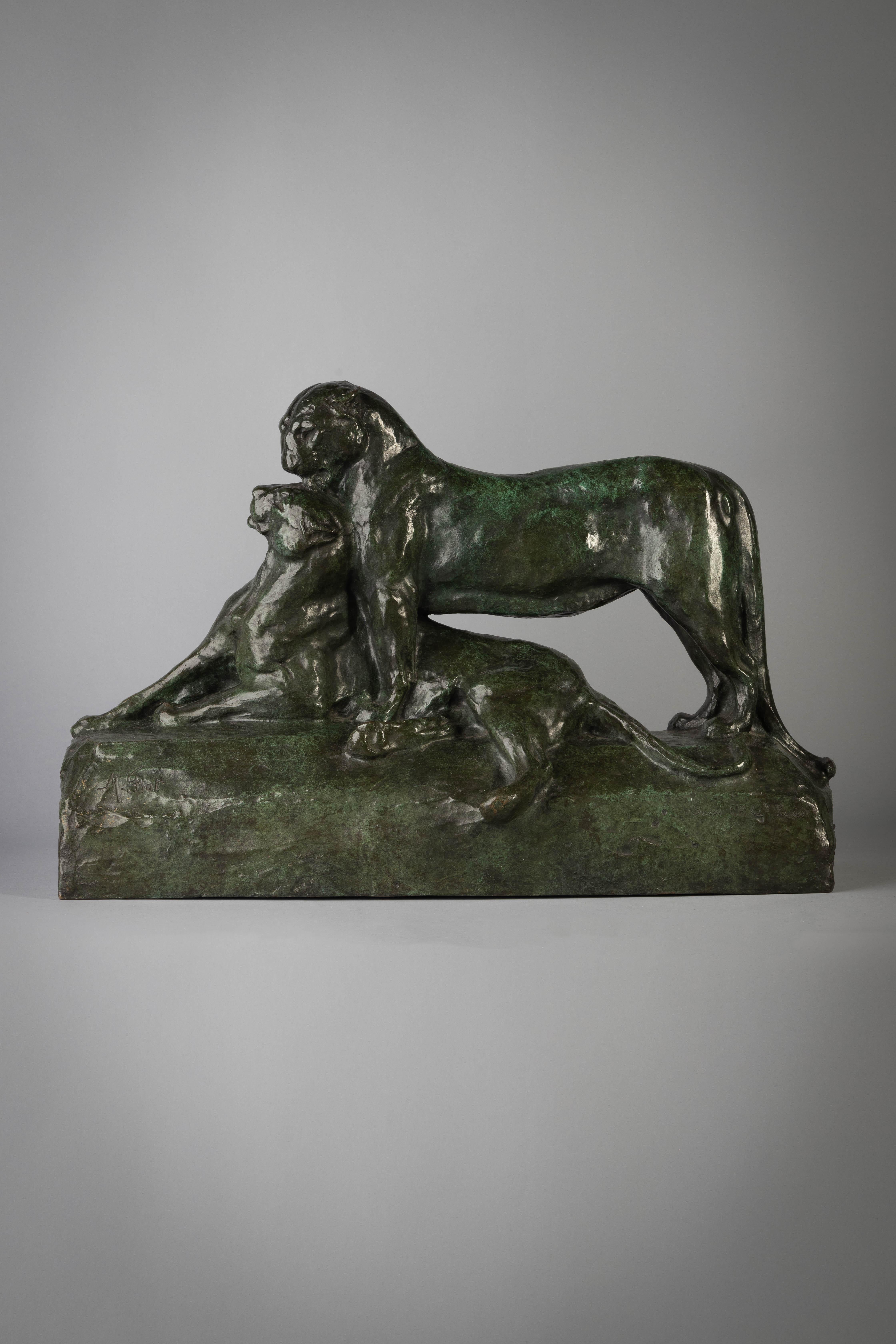 Bronze Sculpture en bronze de deux panthères:: par Maximillien Louis Fiot en vente