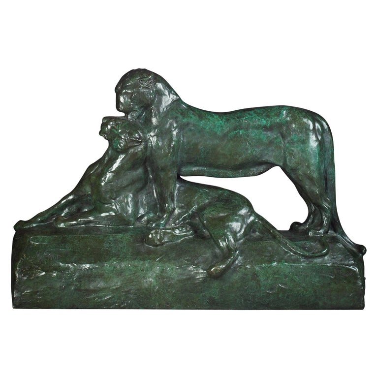 Bronze Sculpture of Two Panthers, by Maximillien Louis Fiot For Sale at  1stDibs