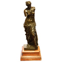 Bronzeskulptur einer Venus aus Bronze auf einem Sockel aus Terrakotta-Marmor