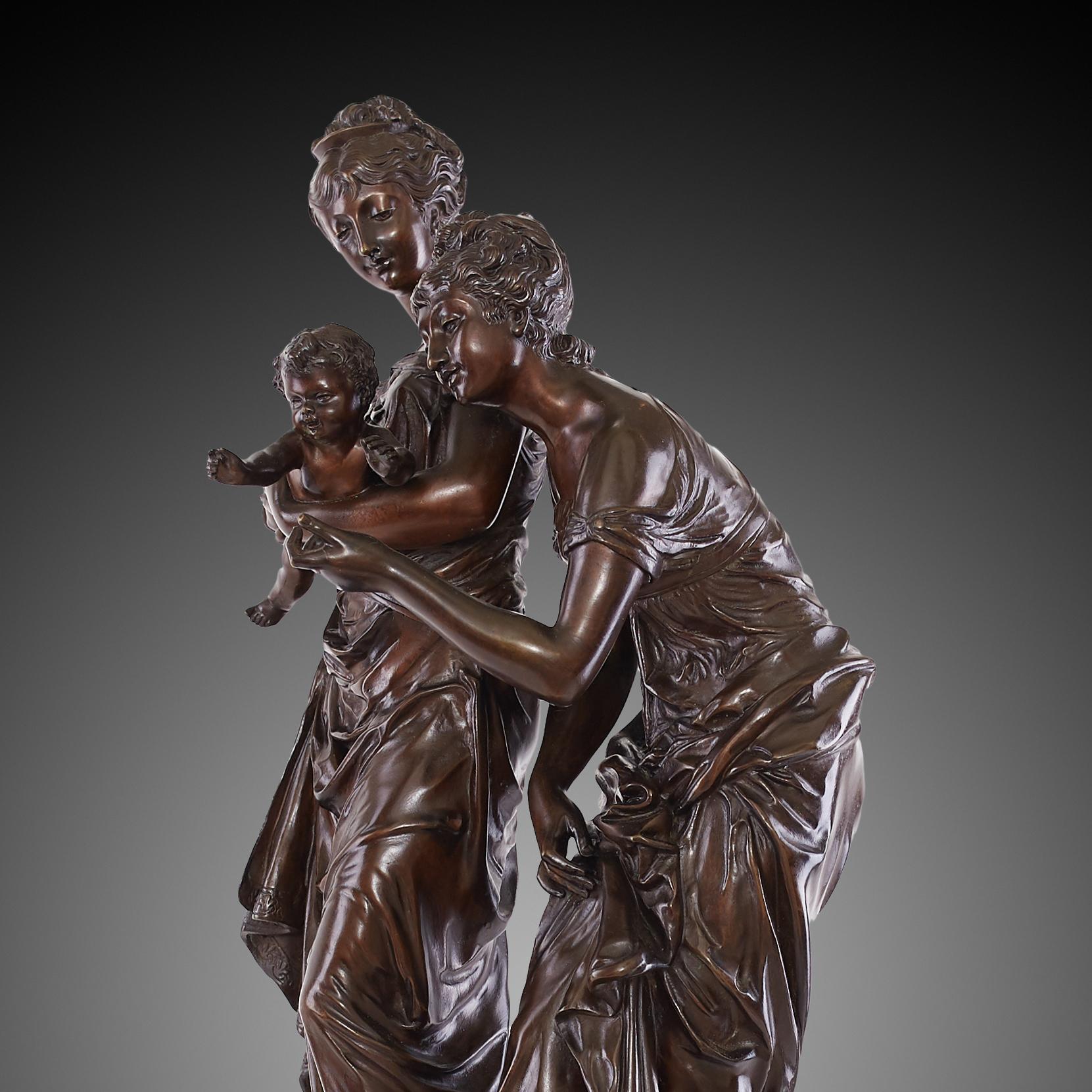 Wood Bronze Sculpture of Victorian Women from 19th Century For Sale