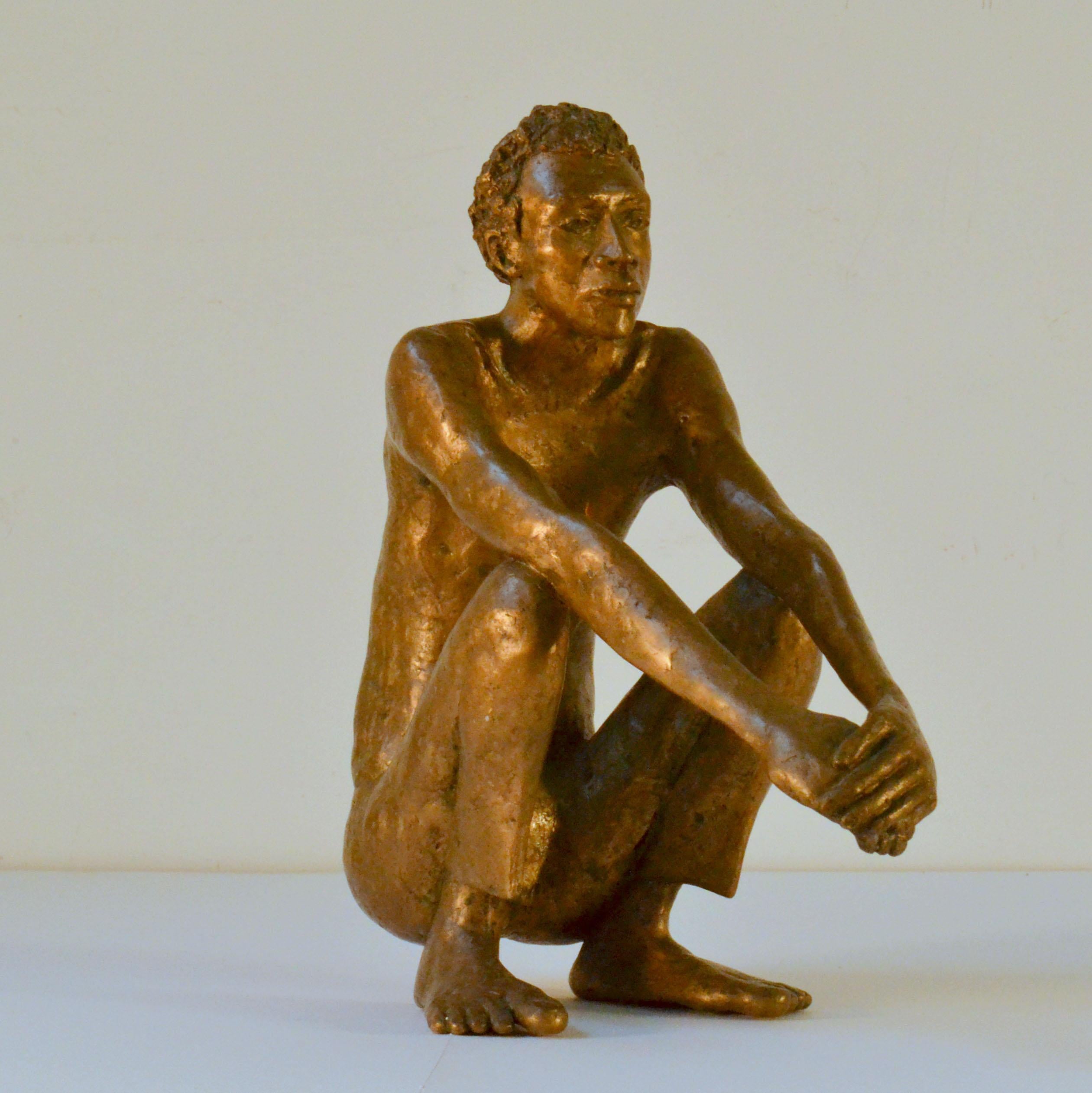 European Bronze Sculpture of Waiting Man, Dutch 1986 For Sale