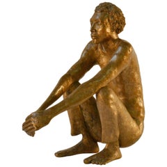 Bronze Figurative Sculpture of Waiting Man, Dutch 1986
