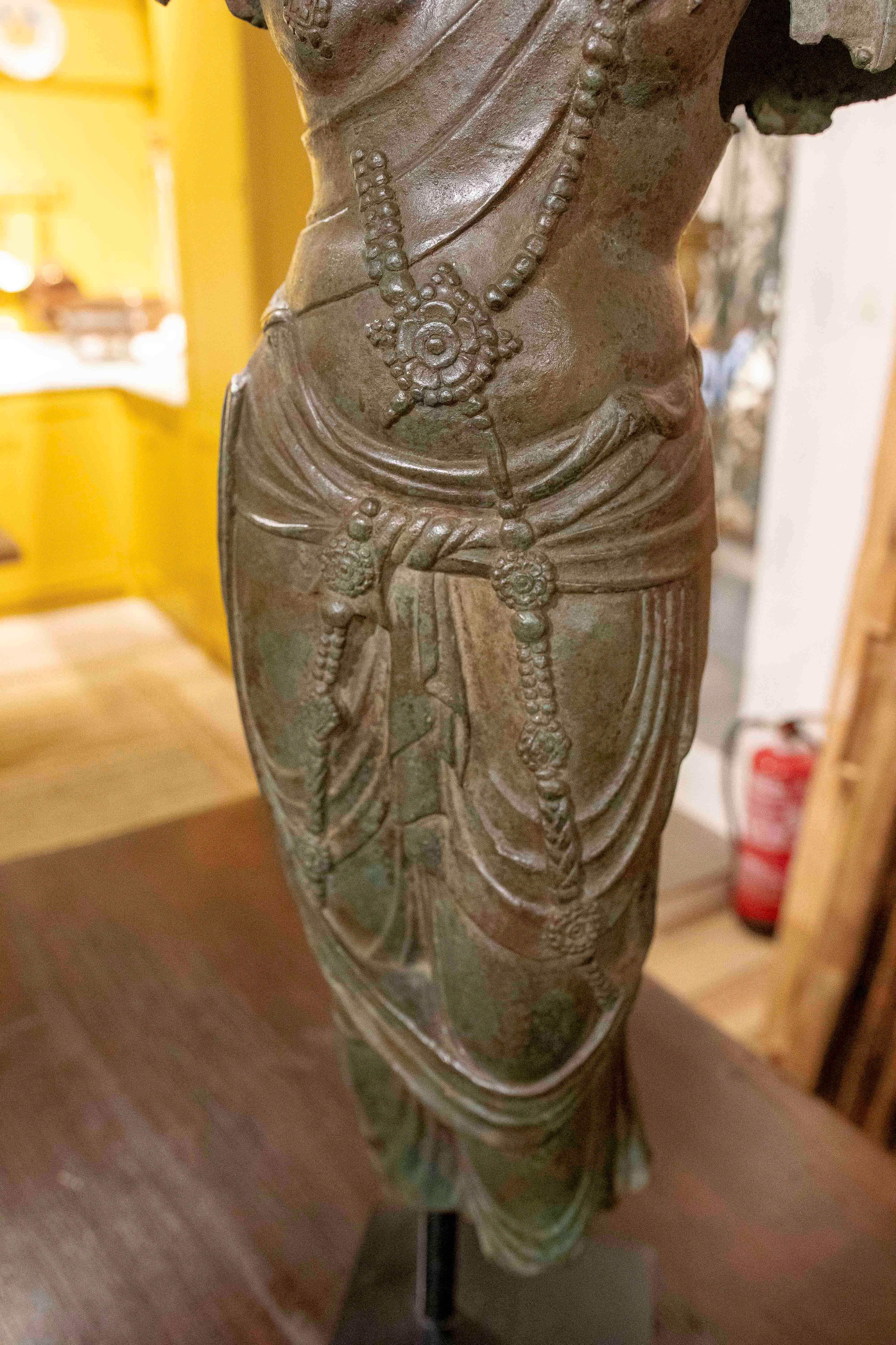 Bronze Sculpture of Woman in Oriental Costume on Wooden Base For Sale 6