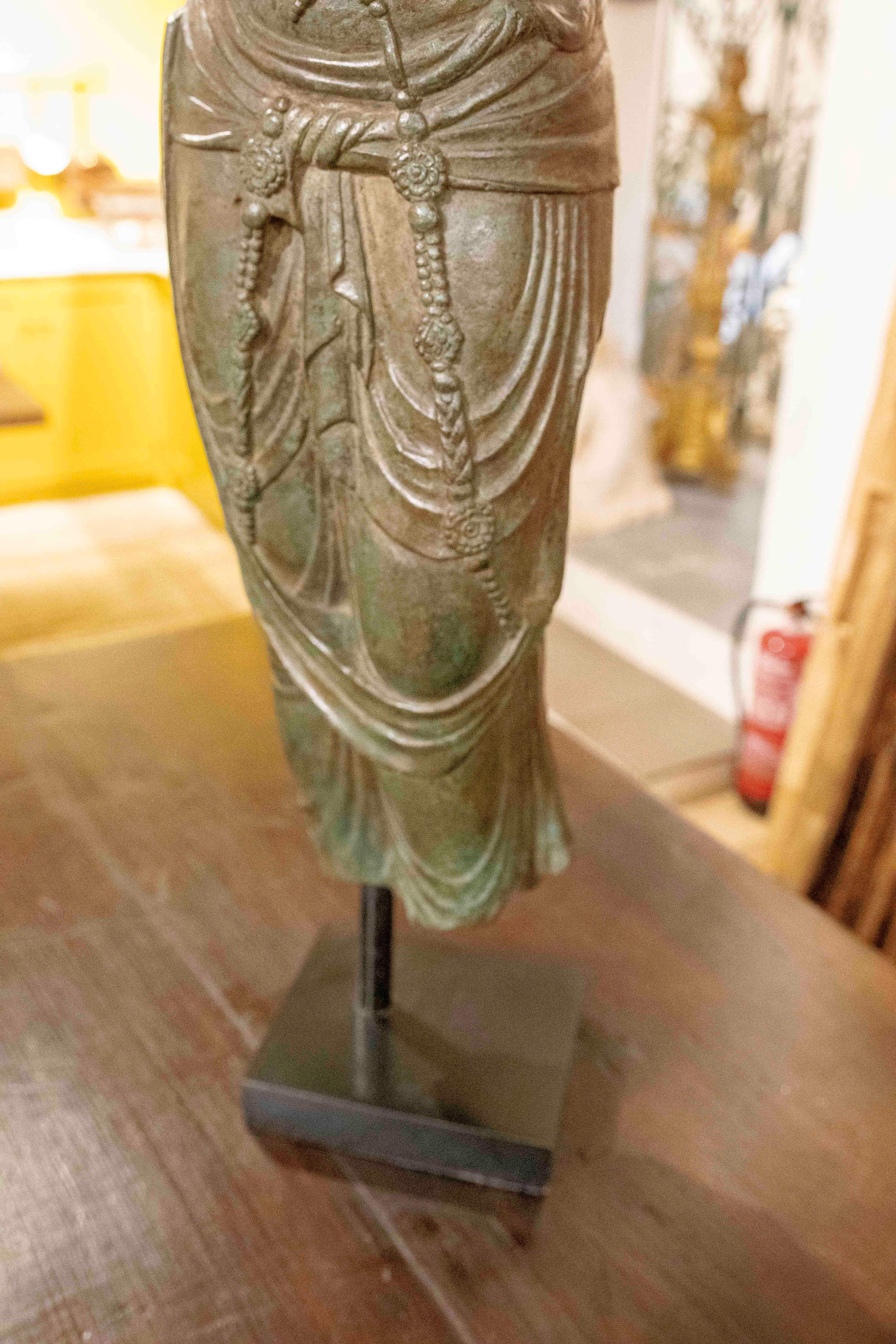 Bronze Sculpture of Woman in Oriental Costume on Wooden Base For Sale 7