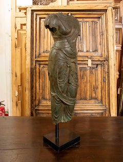 Bronze Sculpture of Woman in Oriental Costume on Wooden Base