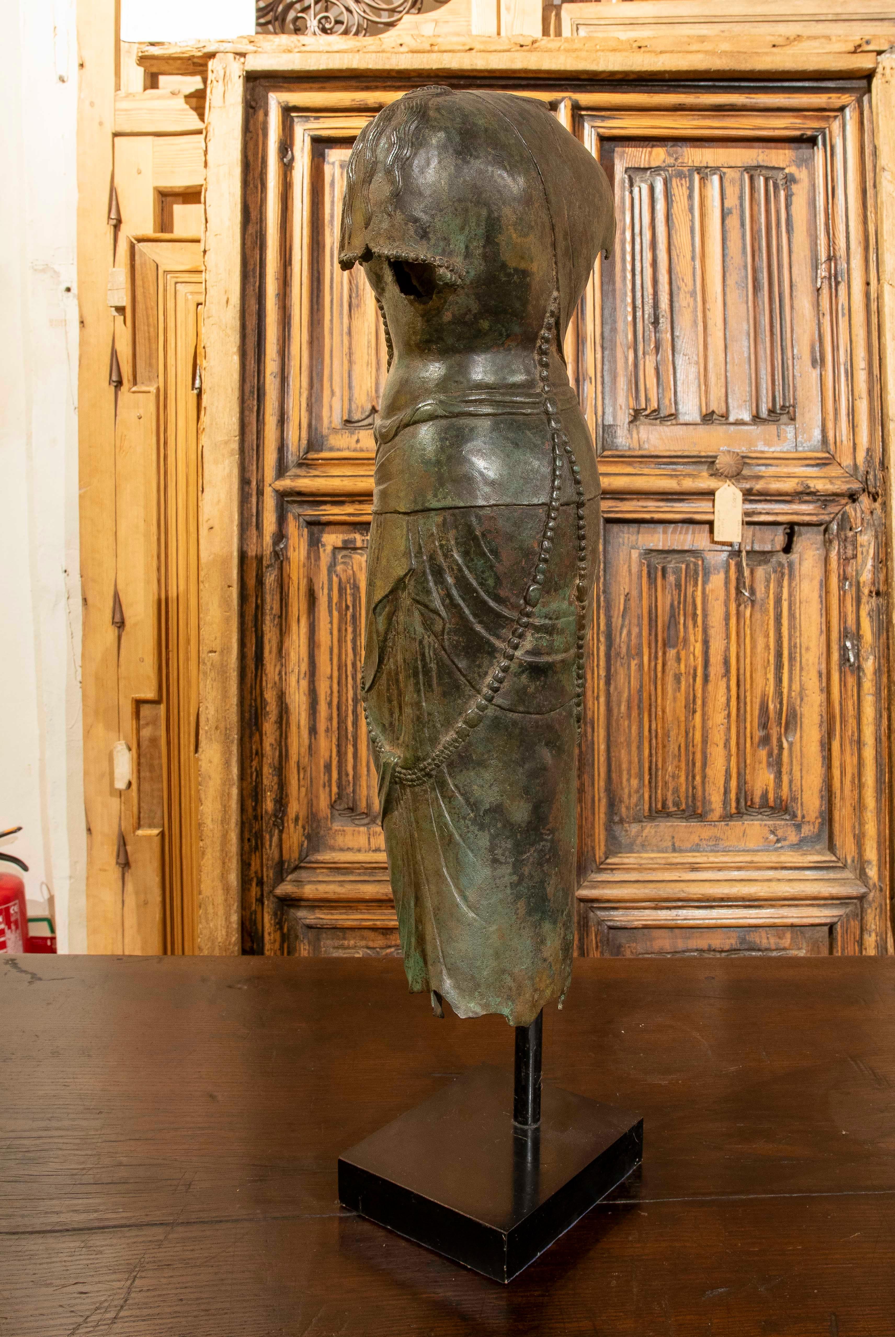 20th Century Bronze Sculpture of Woman in Oriental Costume on Wooden Base For Sale