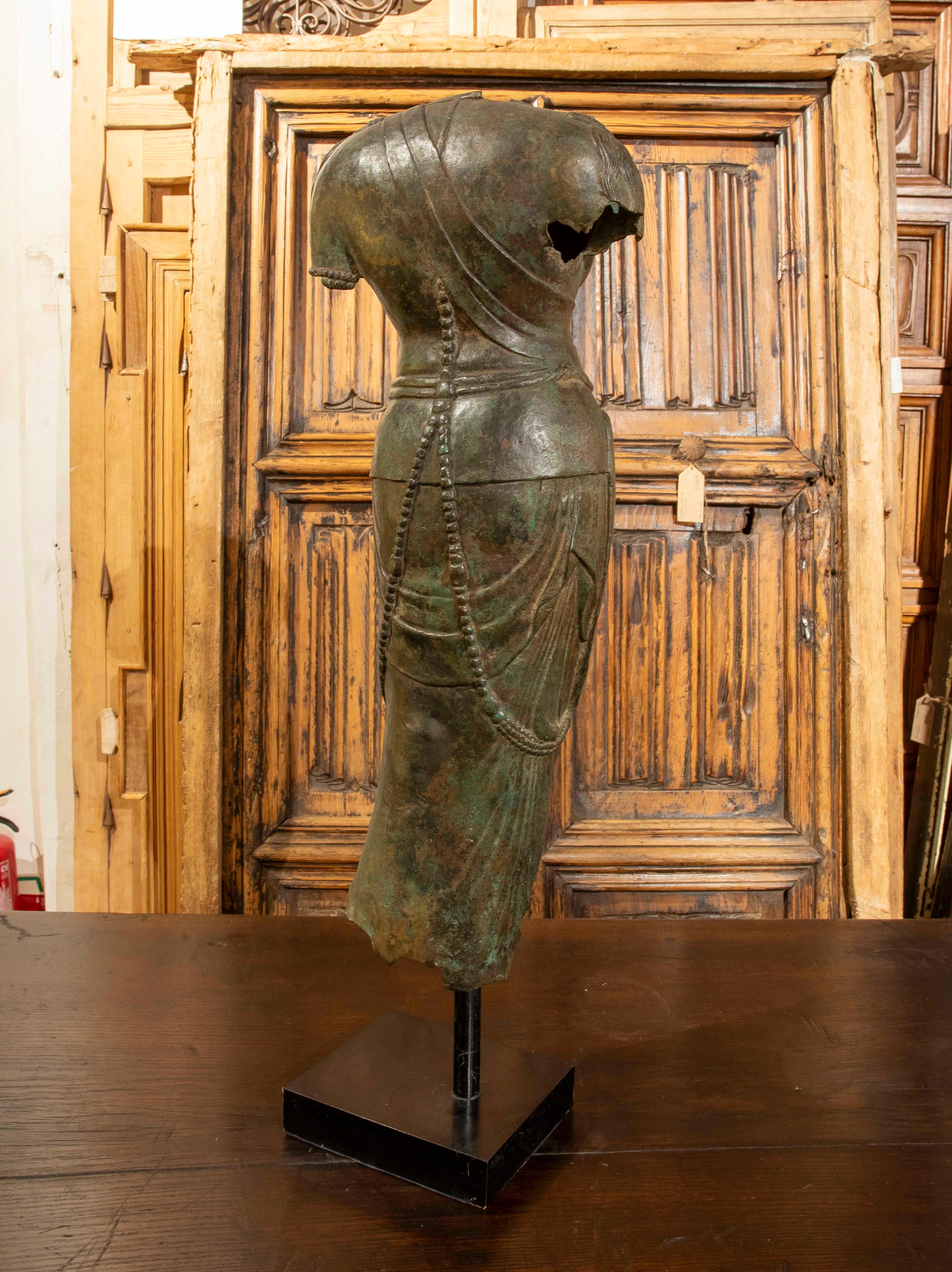 Bronze Sculpture of Woman in Oriental Costume on Wooden Base For Sale 1