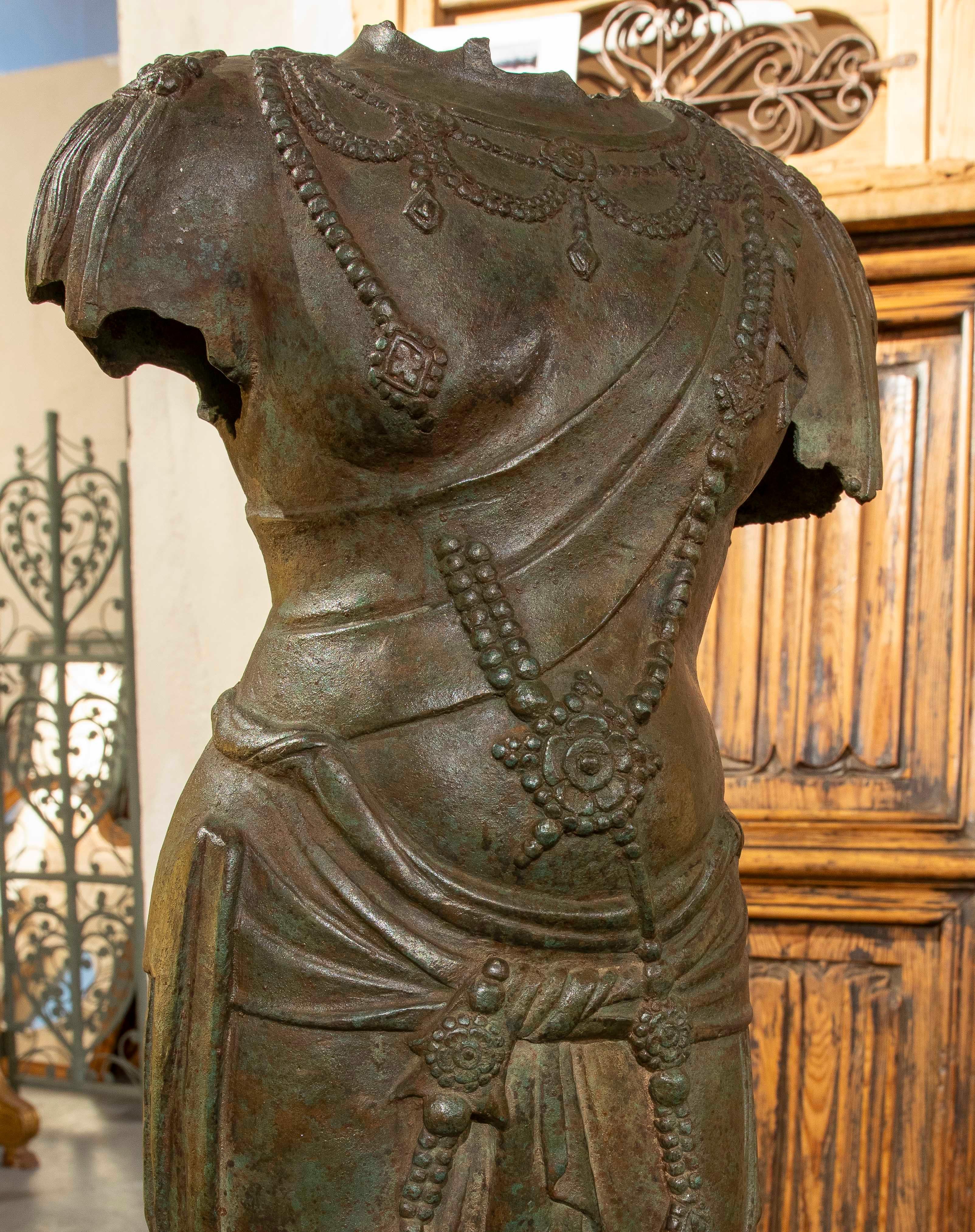 Bronze Sculpture of Woman in Oriental Costume on Wooden Base For Sale 2