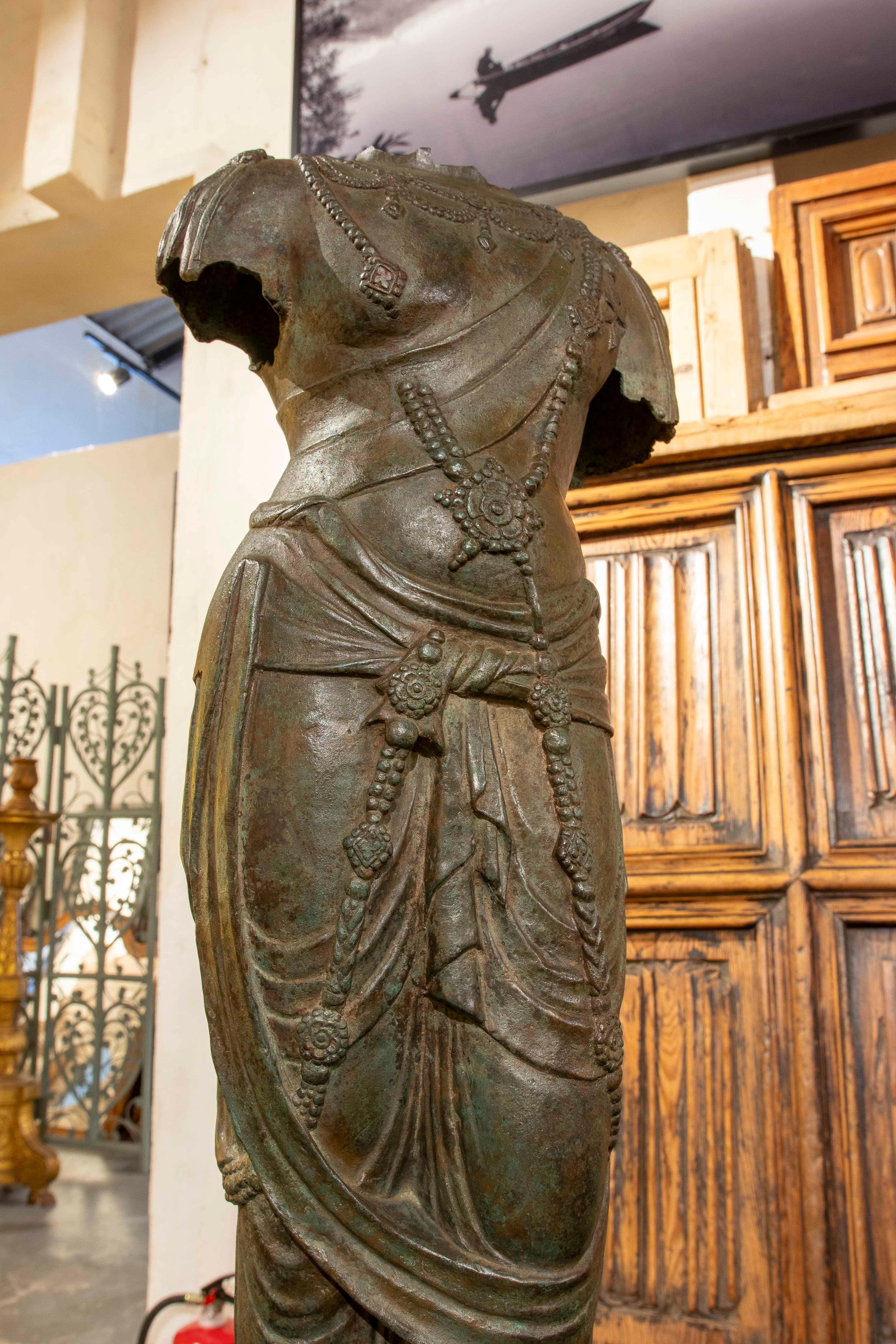 Bronze Sculpture of Woman in Oriental Costume on Wooden Base For Sale 3