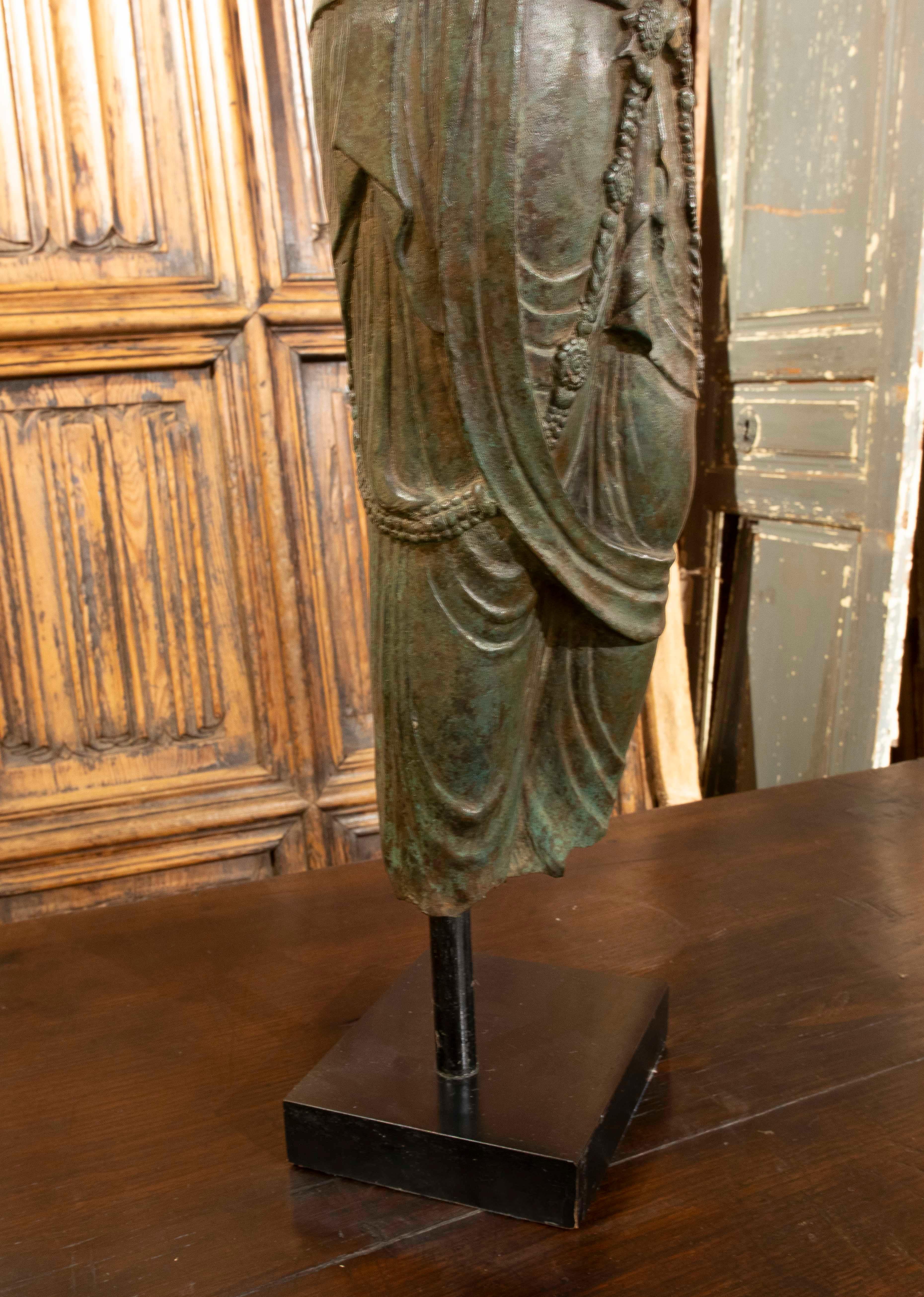 Bronze Sculpture of Woman in Oriental Costume on Wooden Base For Sale 4