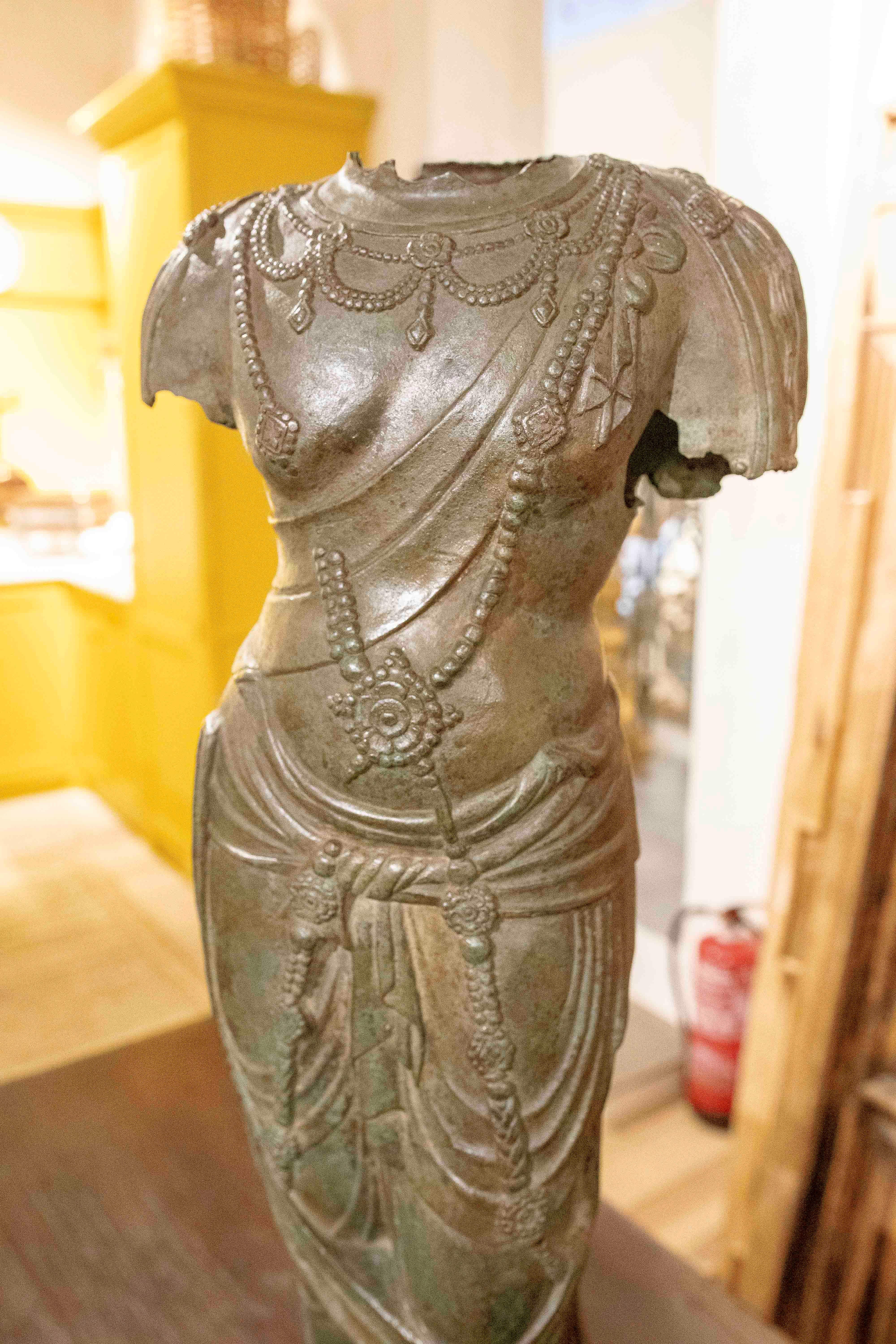 Bronze Sculpture of Woman in Oriental Costume on Wooden Base For Sale 5