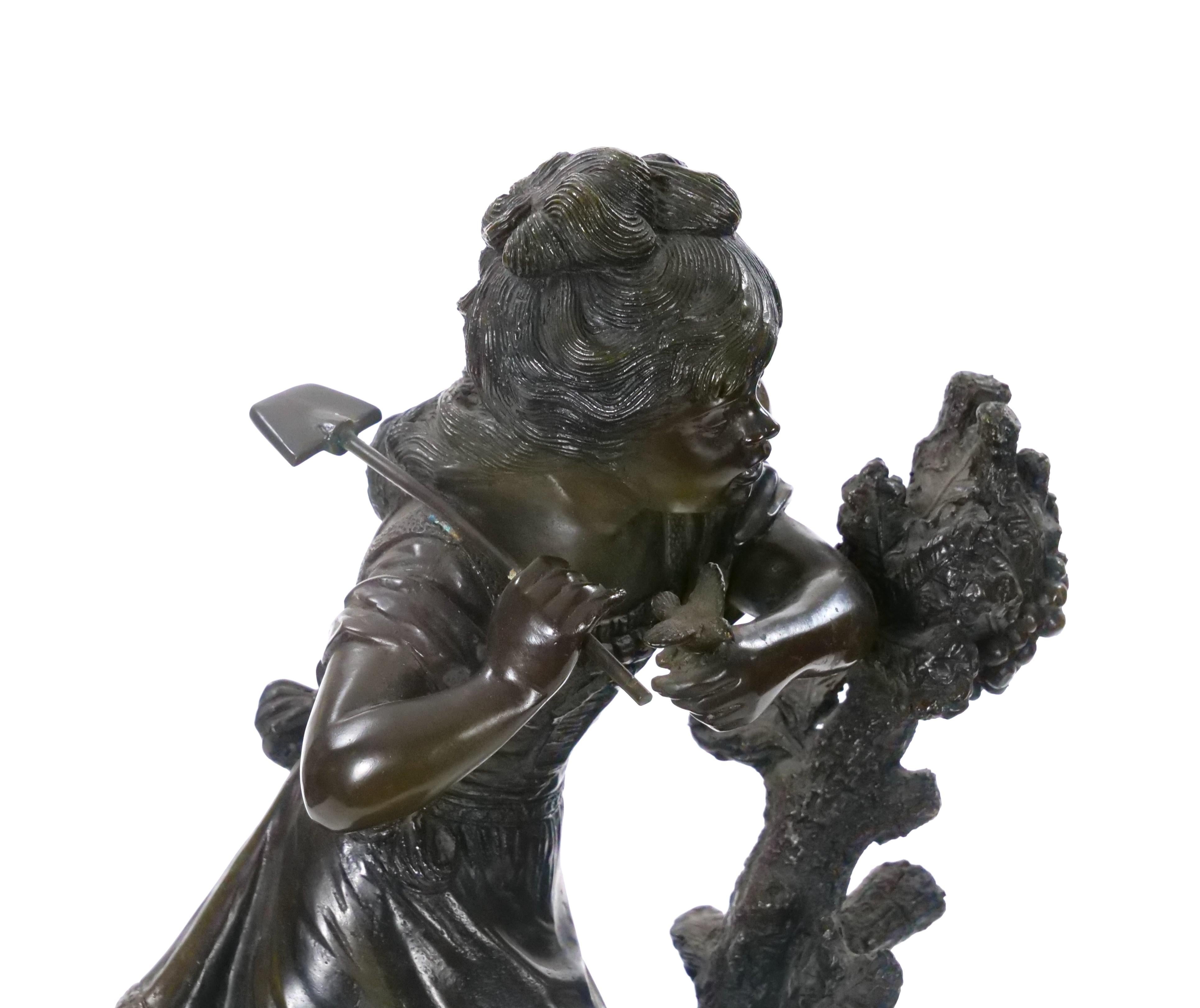 Scultura in bronzo di giovane ragazza / Base in marmo di Moreau in vendita 4