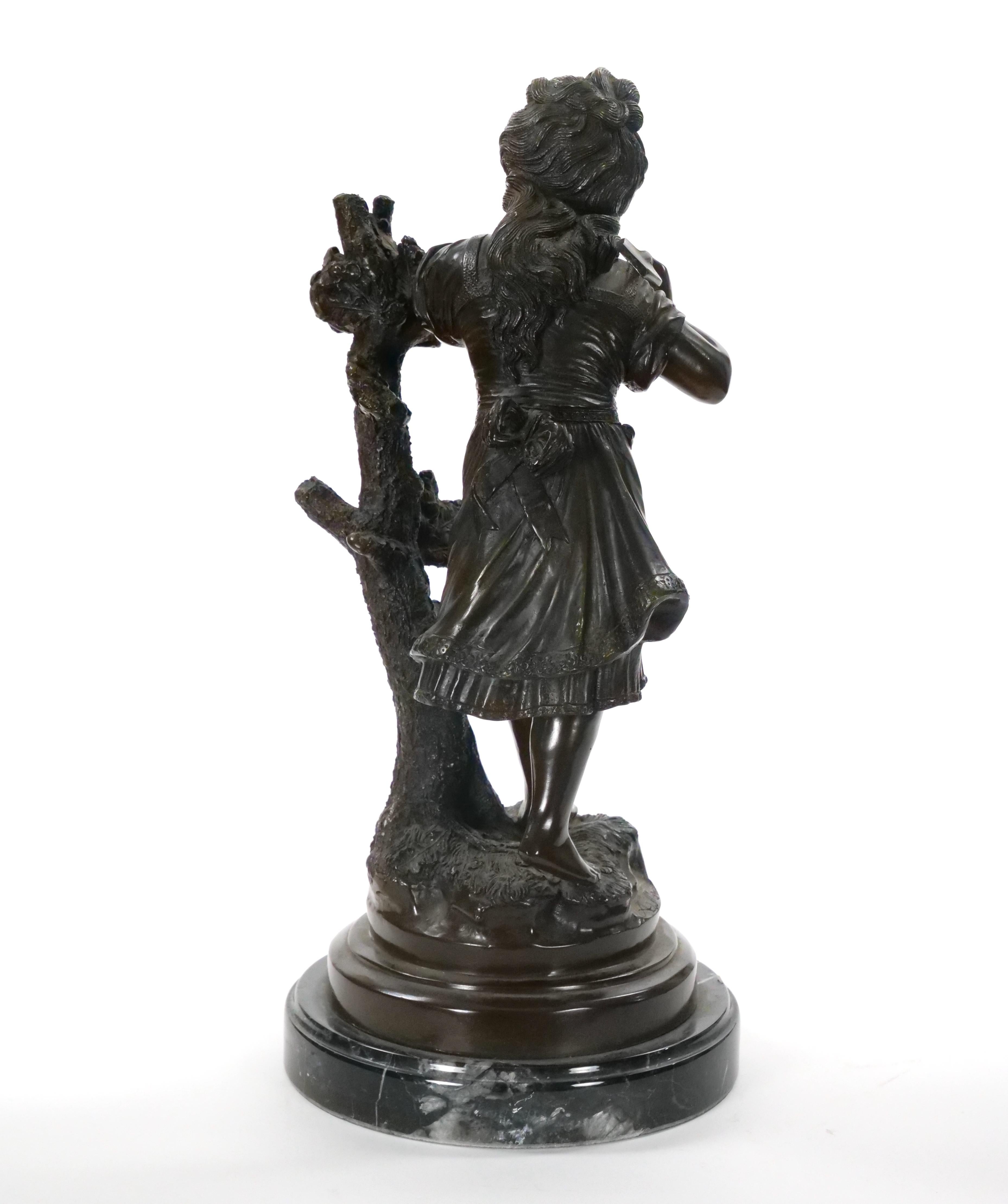 Scultura in bronzo di giovane ragazza / Base in marmo di Moreau in vendita 7