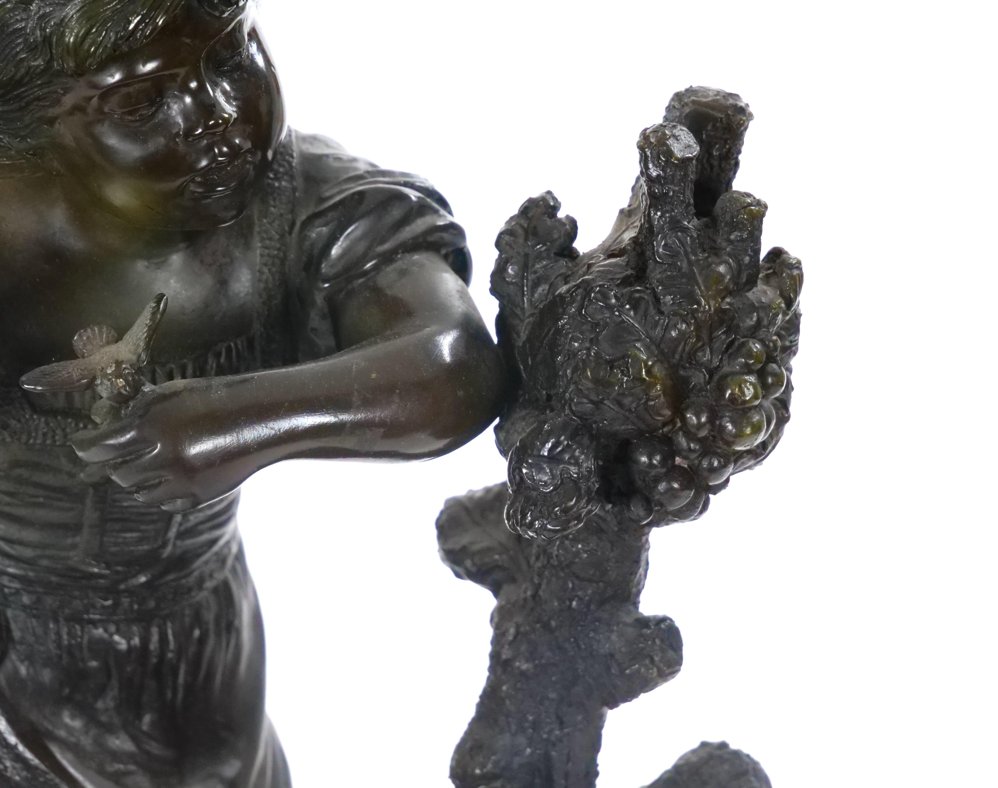 Bronzo Scultura in bronzo di giovane ragazza / Base in marmo di Moreau in vendita