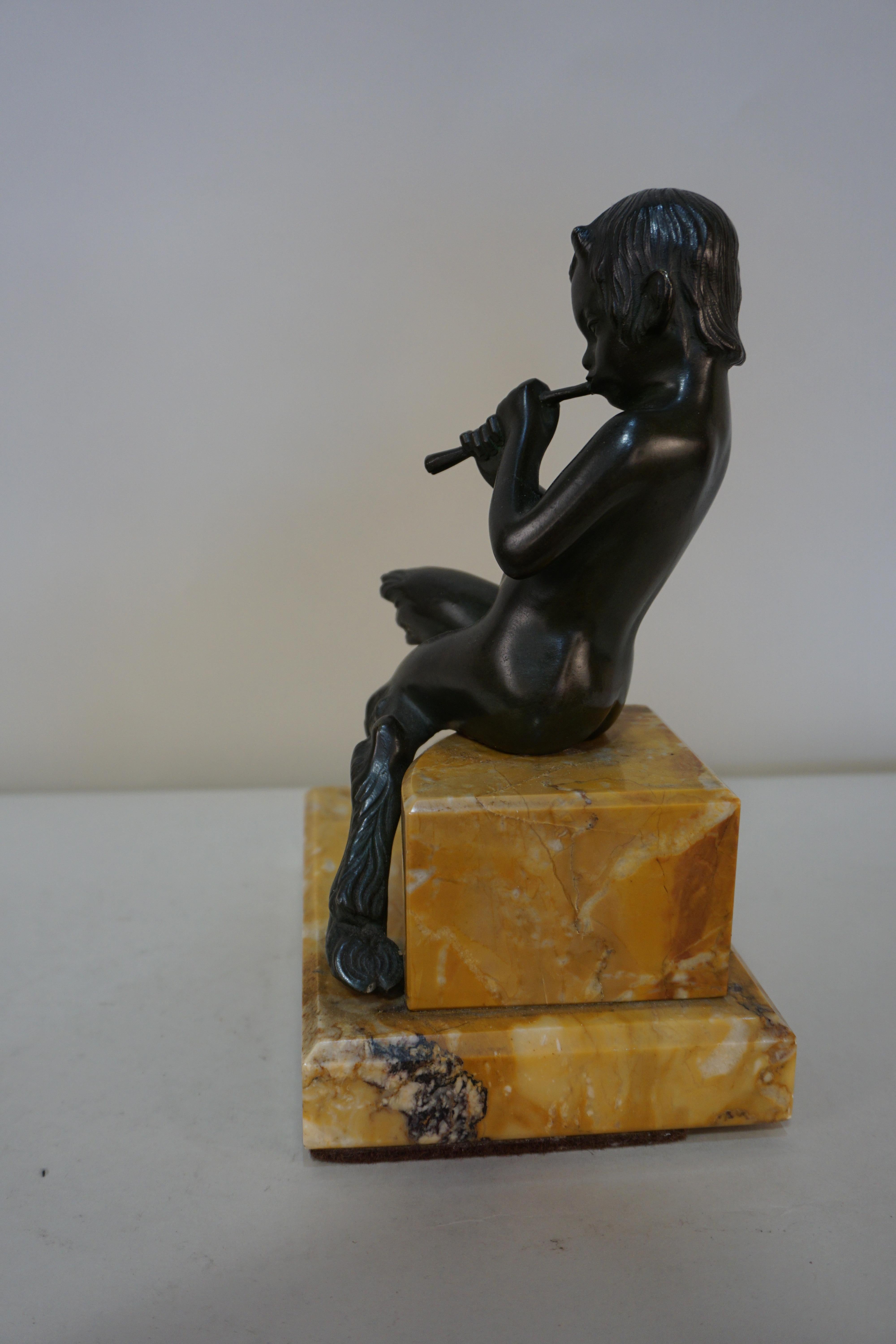French Bronze Sculpture of Young Pan Playing a Flute
