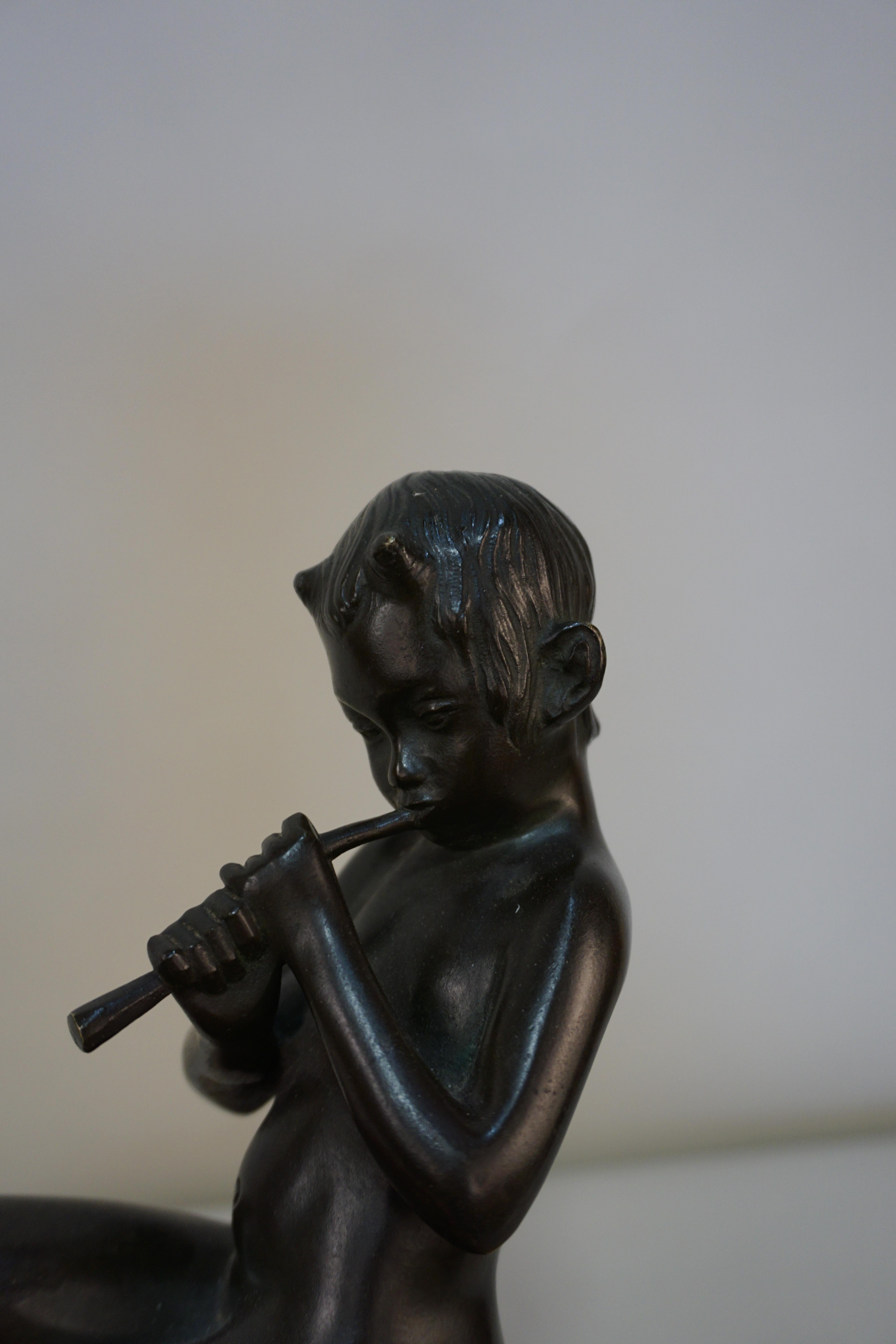 Bronze Sculpture of Young Pan Playing a Flute In Good Condition In Fairfax, VA