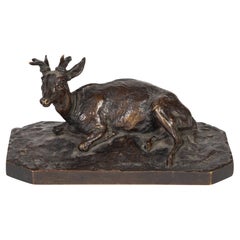Antique Bronze Sculpture of Young Stag by Pierre-Jules Mene