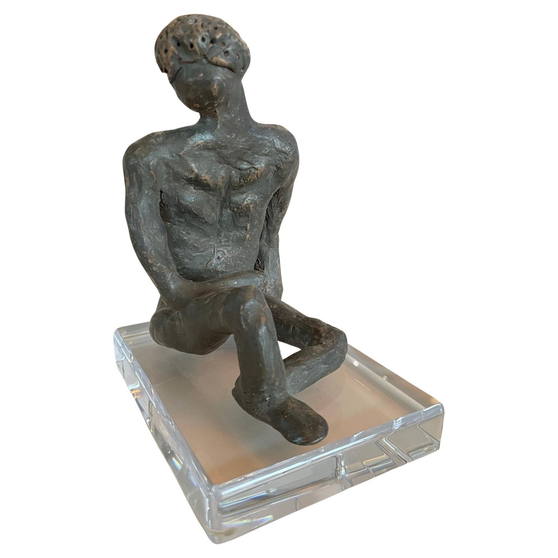 Alfredo Burlini Abstract Bronze Sculpture on Lucite Base For Sale at
