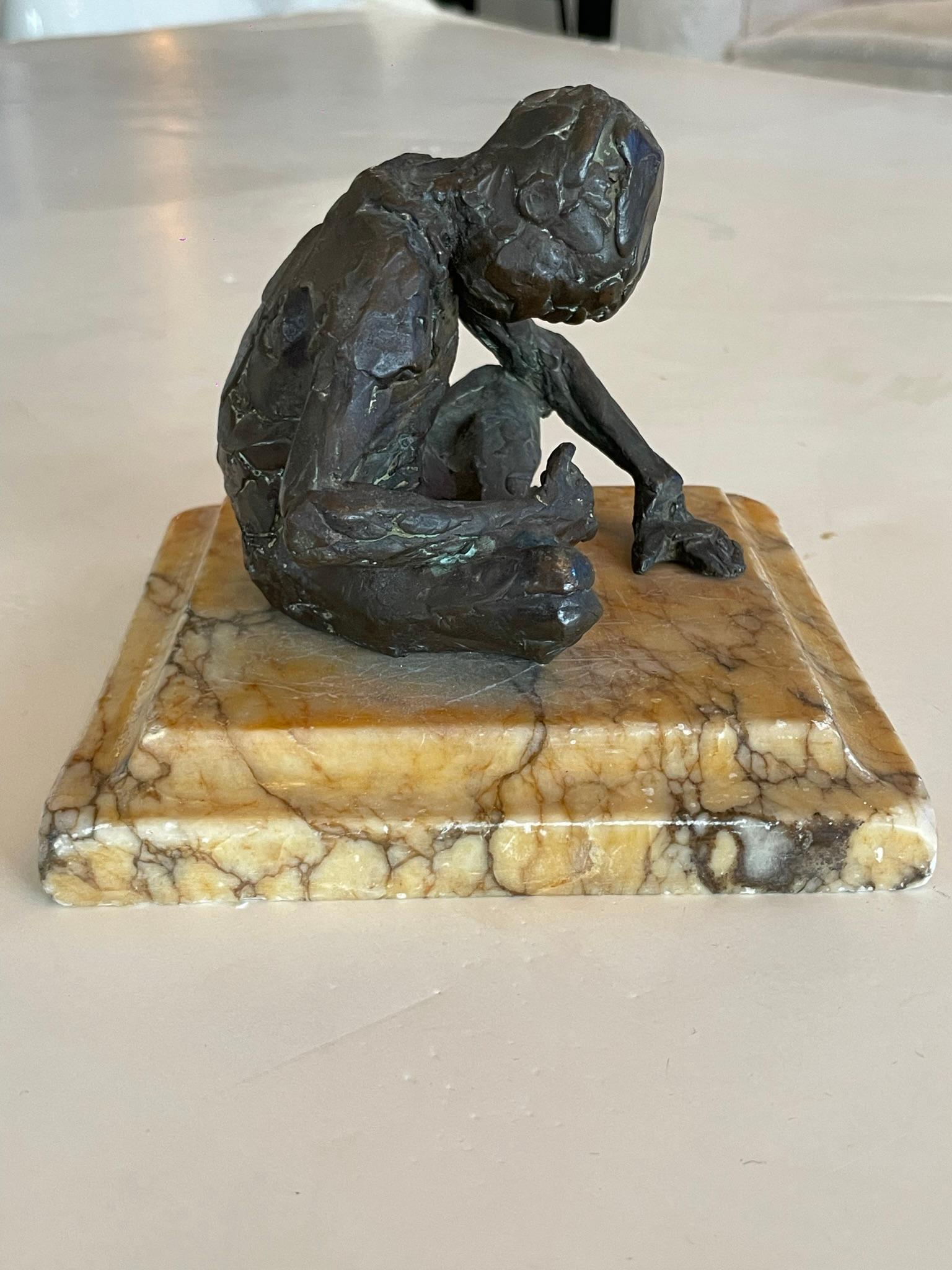 Expressionist Bronze Sculpture on Marble Base, France, 1940s For Sale