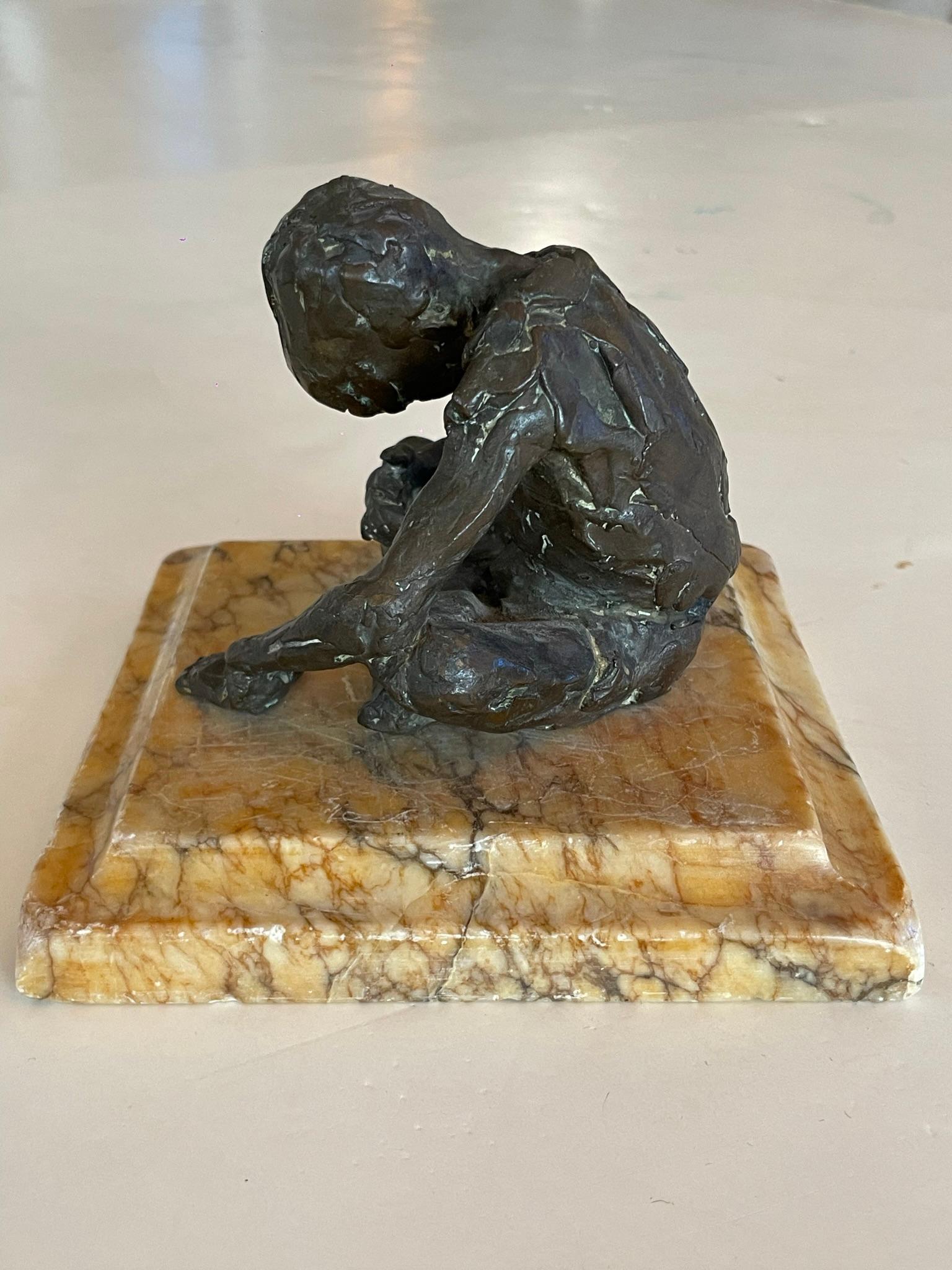 Bronze Sculpture on Marble Base, France, 1940s In Good Condition For Sale In Los Angeles, CA