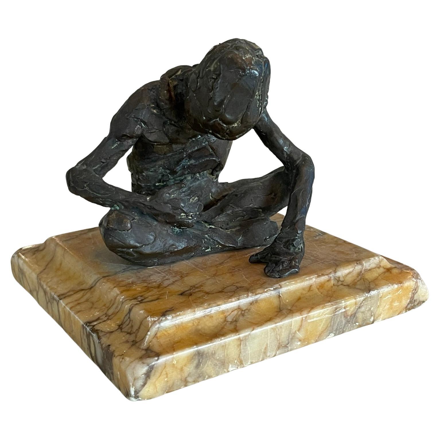 Bronze Sculpture on Marble Base, France, 1940s