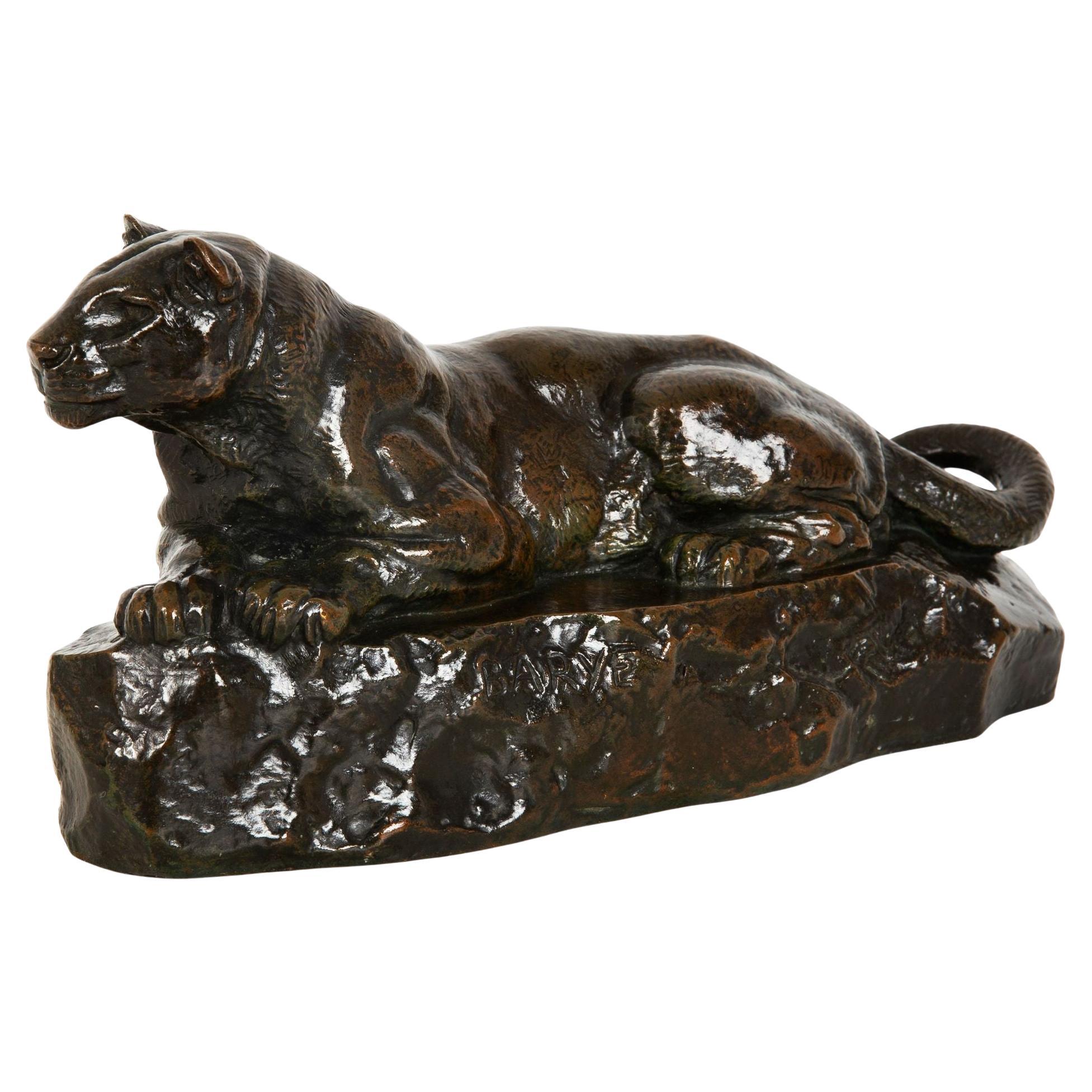 Sculpture de panthère de Tunisie d'après Antoine-Louis Barye, Barbedienne
