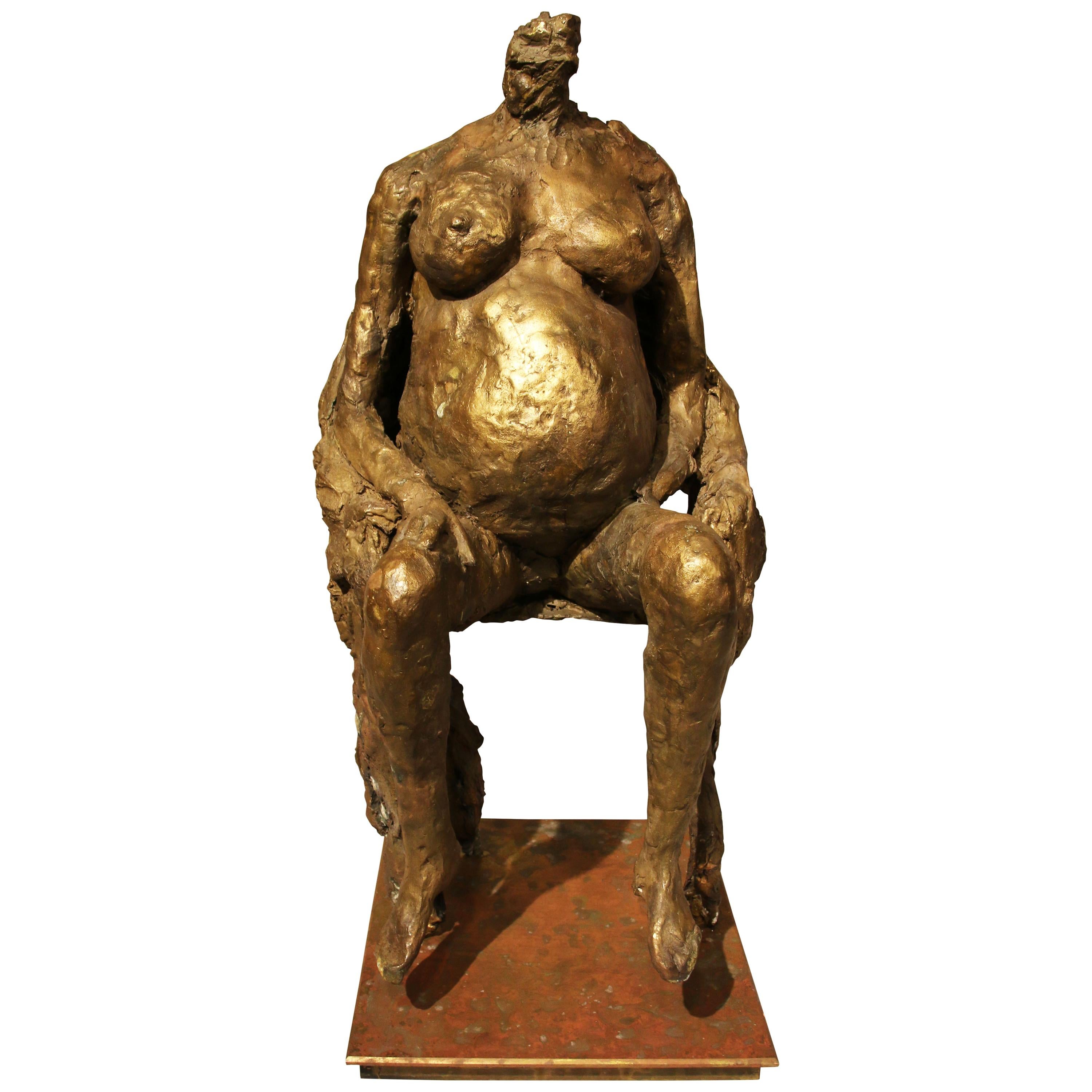 Bronze Sculpture "Pregnant woman sitting" by Karen Finkelstein