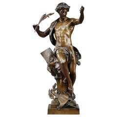 Antique Bronze Sculpture, "Pro Merito", Signed Emile-Louis Picault